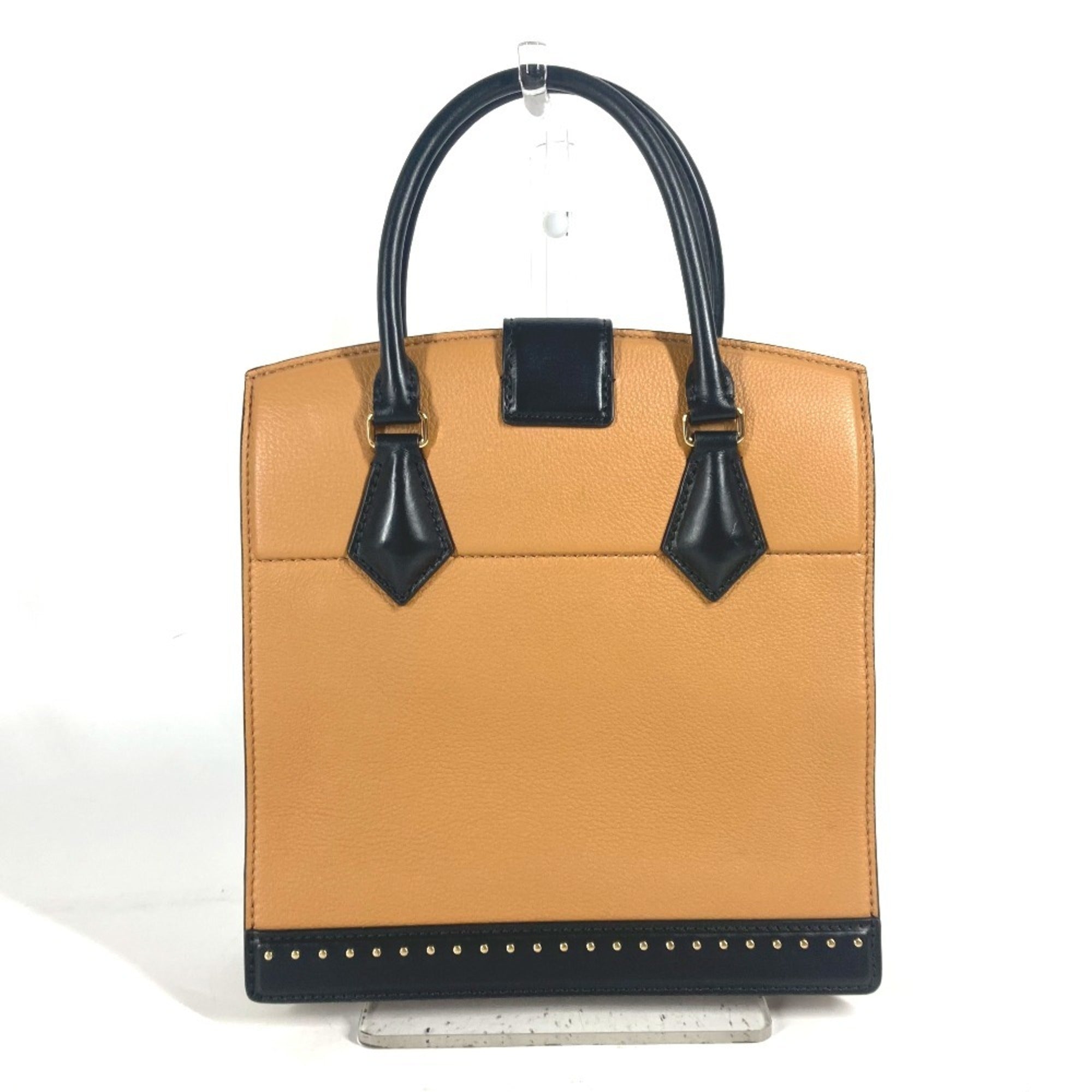 Louis Vuitton Beige Black Leather Handbag Tote Bag (Pre-Owned)