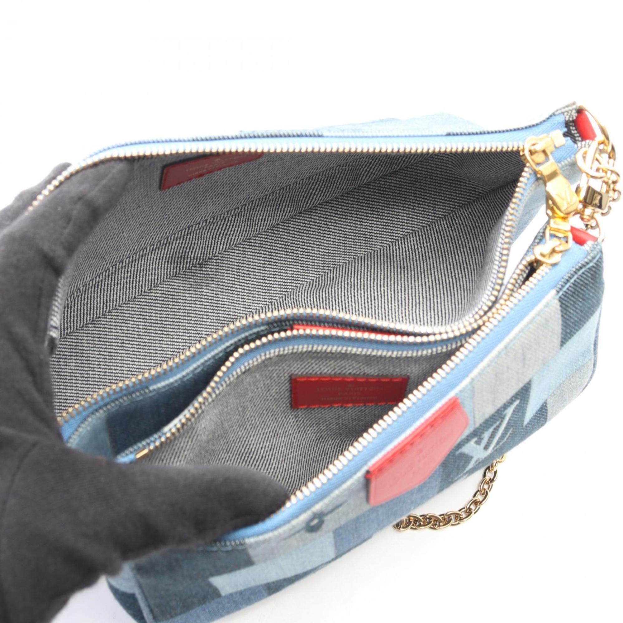Louis Vuitton Blue Multi-Color Monogram Denim Leather Pochette Shoulder Bag (Pre-Owned)
