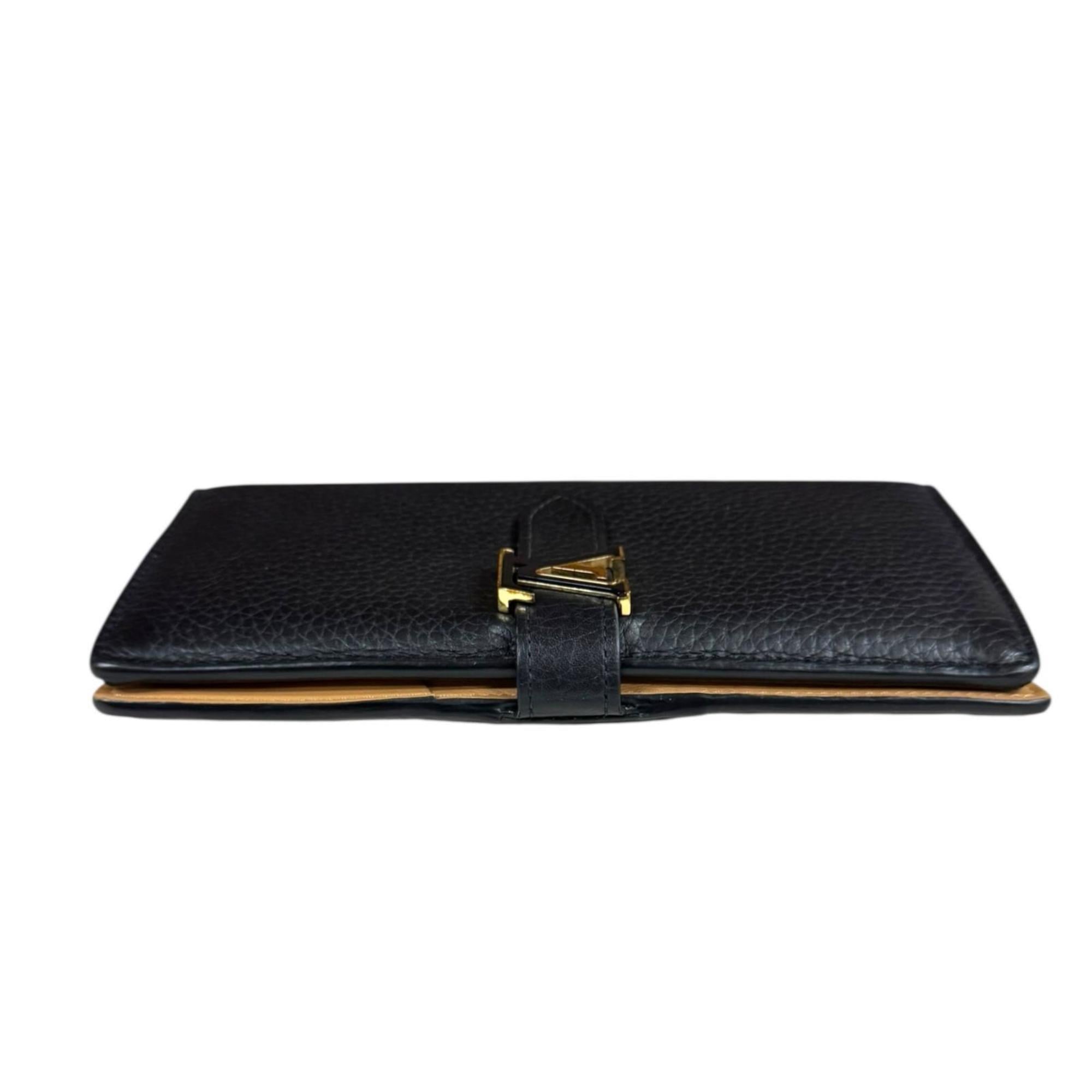 Louis Vuitton Black Noir Leather Long Wallet (Tri-Fold) (Pre-Owned)