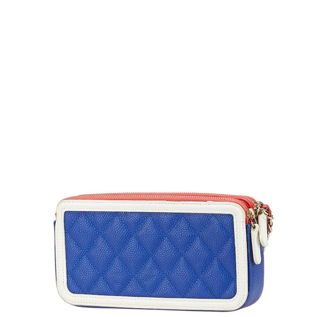 Filigree Double Zip Clutch with Chain Quilted Caviar