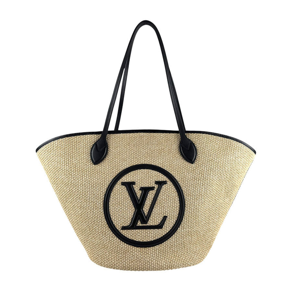 Louis Vuitton Beige Black Raffia Leather Shoulder Bag Tote Bag (Pre-Owned)