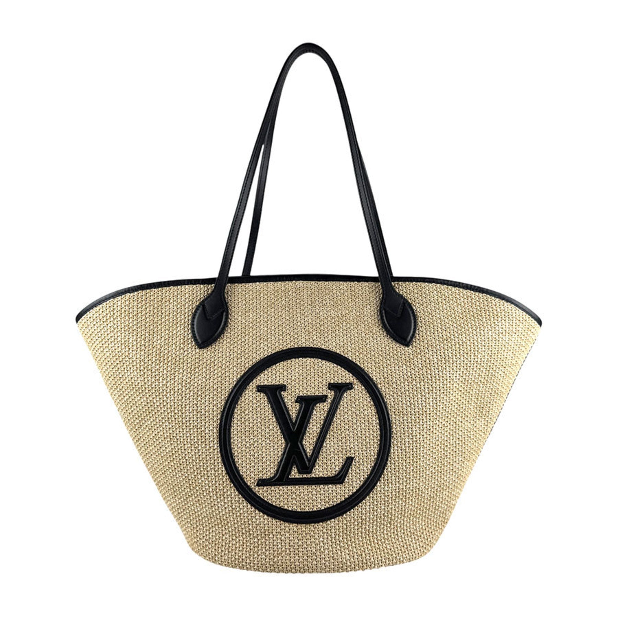 Louis Vuitton Beige Black Raffia Leather Shoulder Bag Tote Bag (Pre-Owned)