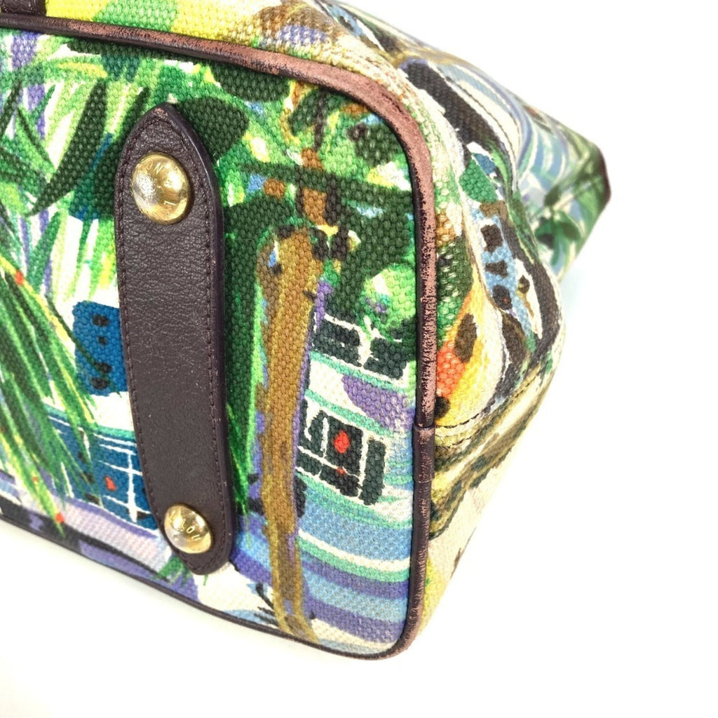 Louis Vuitton Green Leather Canvas Shoulder Bag Tote Bag (Pre-Owned)