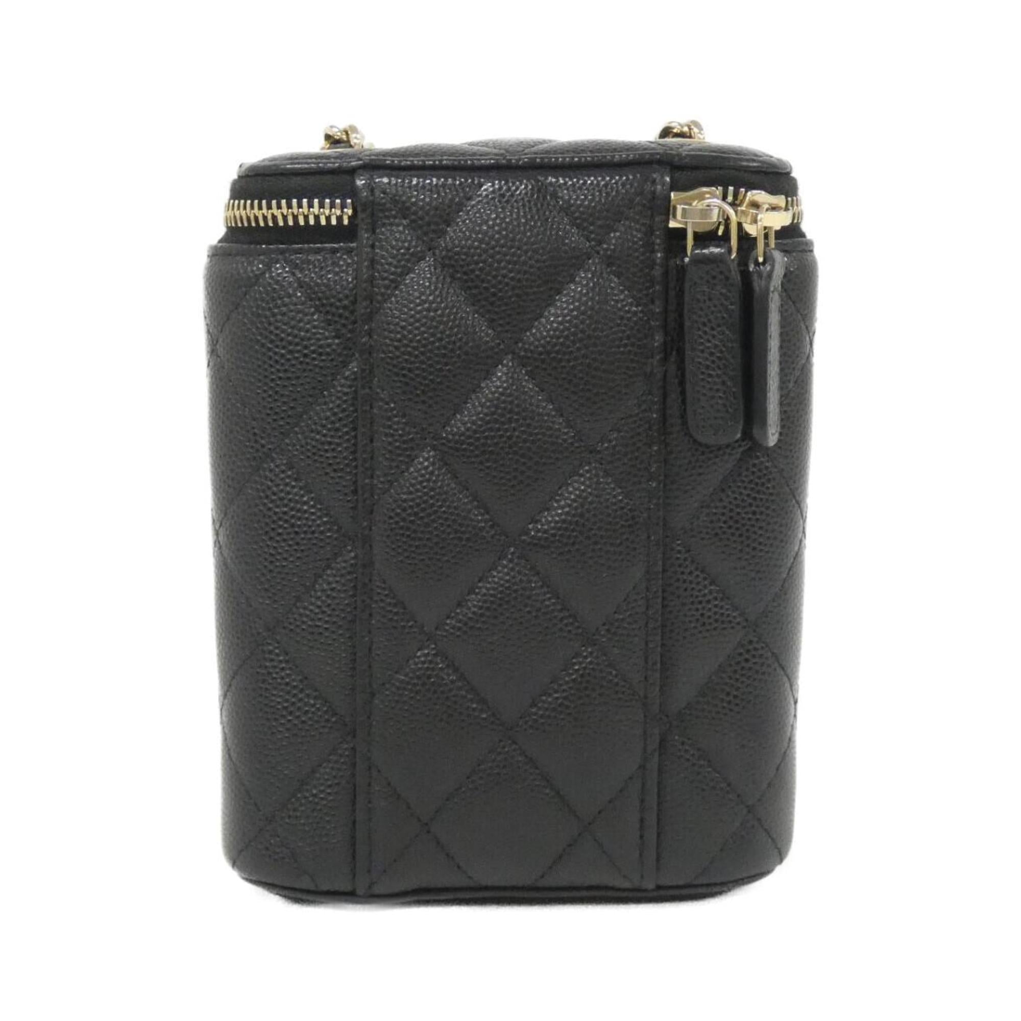 Vertical Classic Vanity Case with Chain Quilted Caviar Small