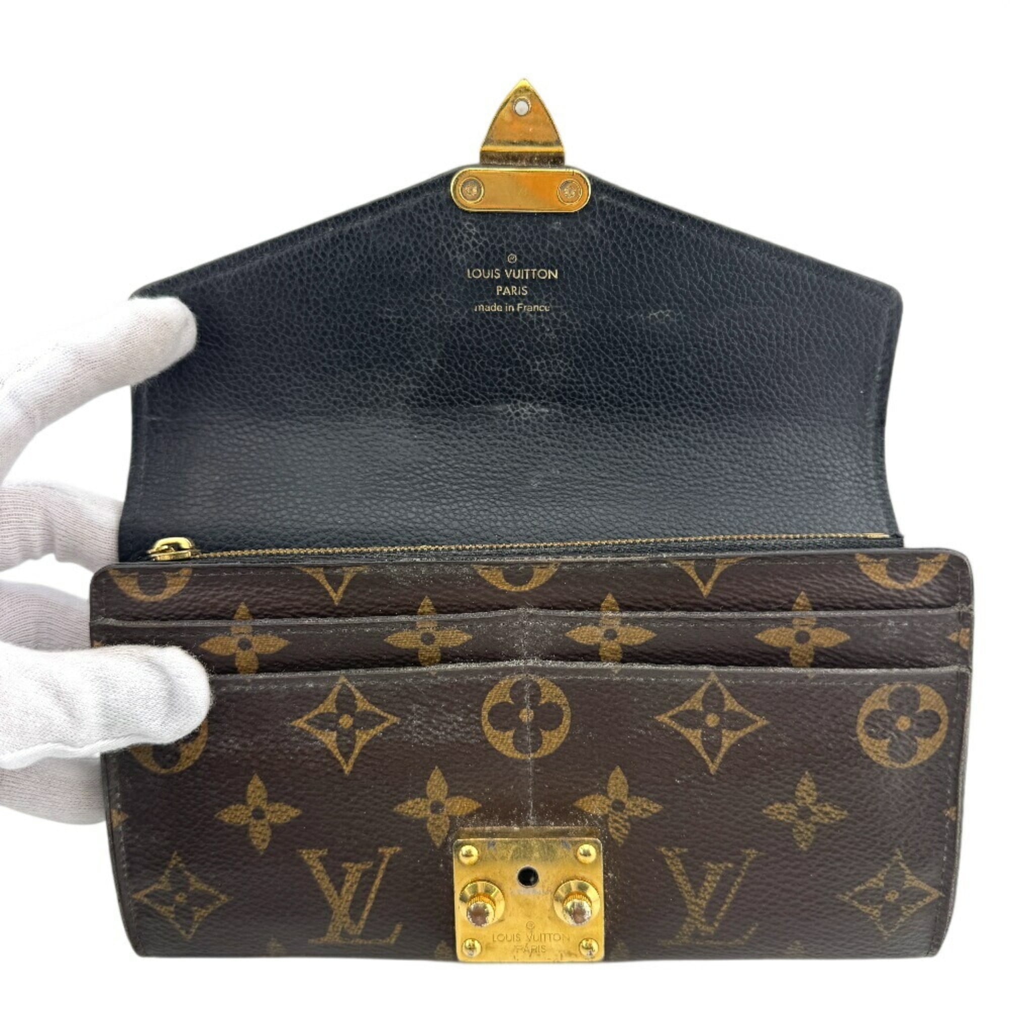 Louis Vuitton Black Brown Monogram Monogram Leather Long Wallet (Bi-Fold) (Pre-Owned)