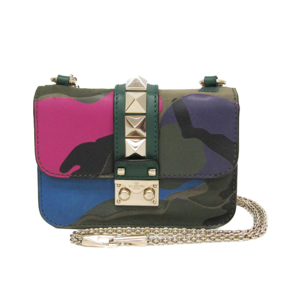 Glam Lock Shoulder Bag Camo Leather and Canvas Mini