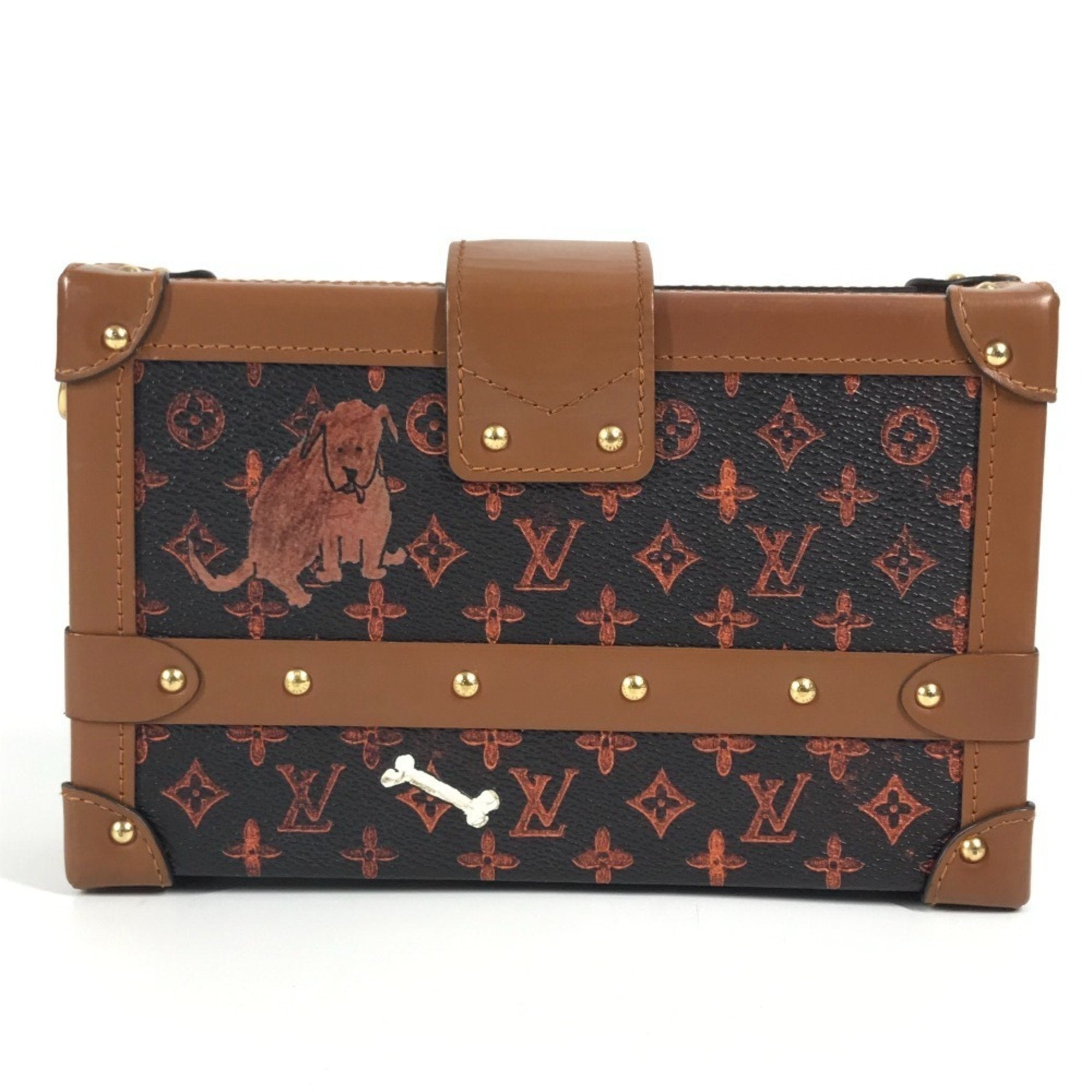 Louis Vuitton Brown Red Color Monogram Canvas Clutch Bag Shoulder Bag (Pre-Owned)