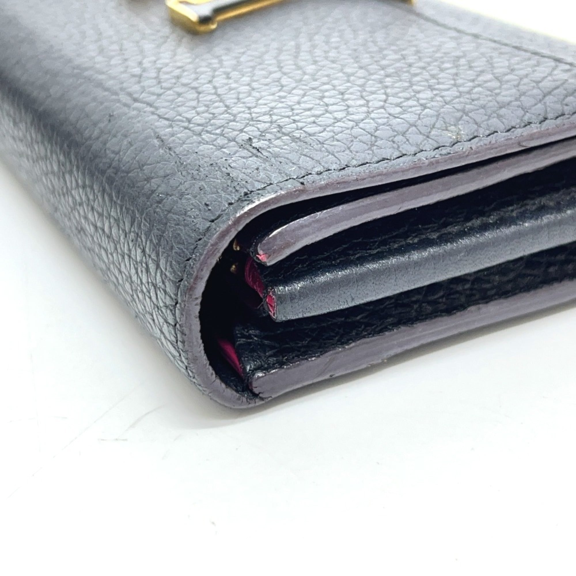 Louis Vuitton Black Noir Leather Long Wallet (Bi-Fold) (Pre-Owned)