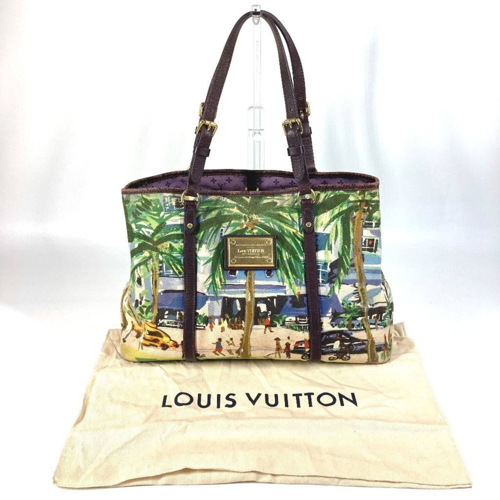 Louis Vuitton Green Leather Canvas Shoulder Bag Tote Bag (Pre-Owned)