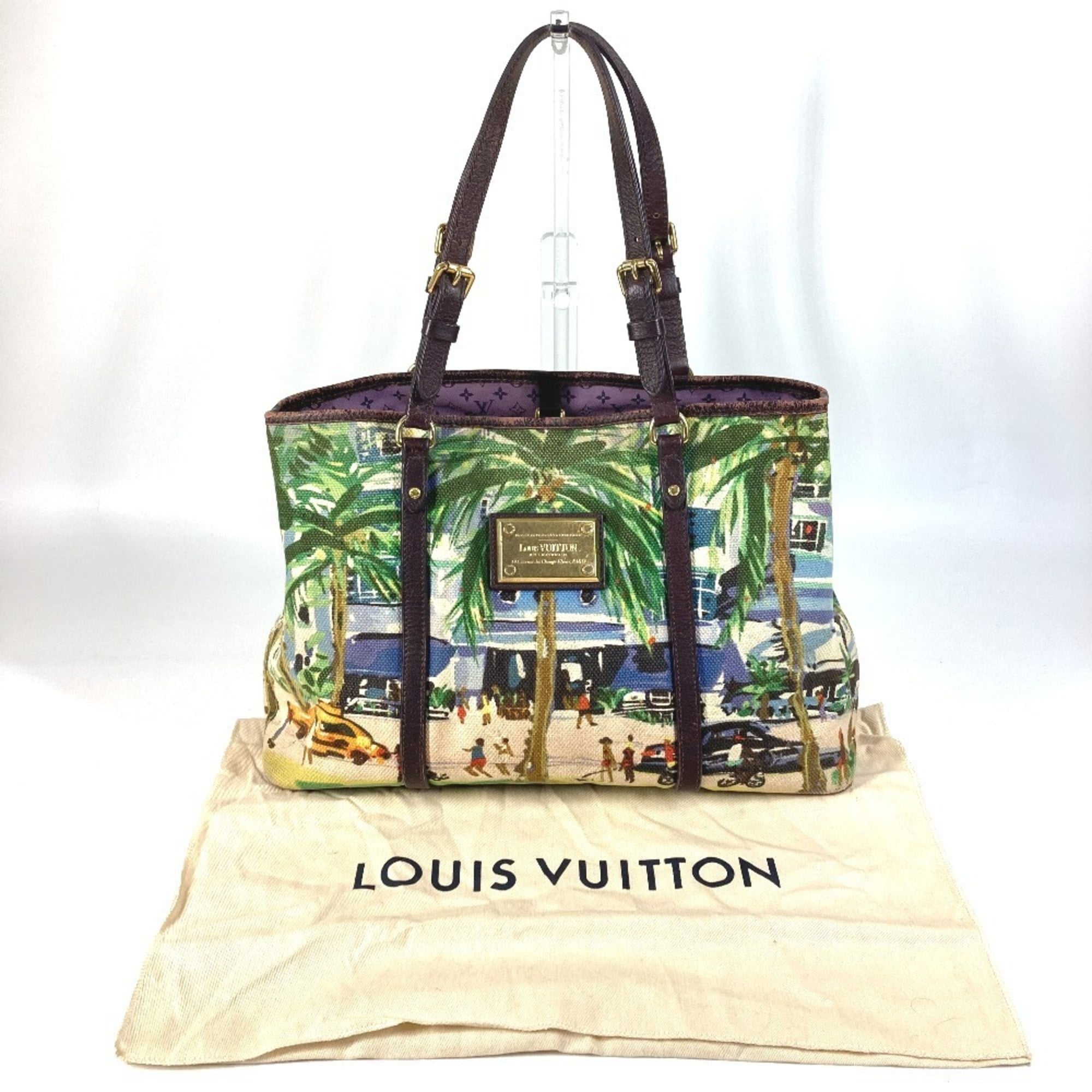 Louis Vuitton Green Leather Canvas Shoulder Bag Tote Bag (Pre-Owned)