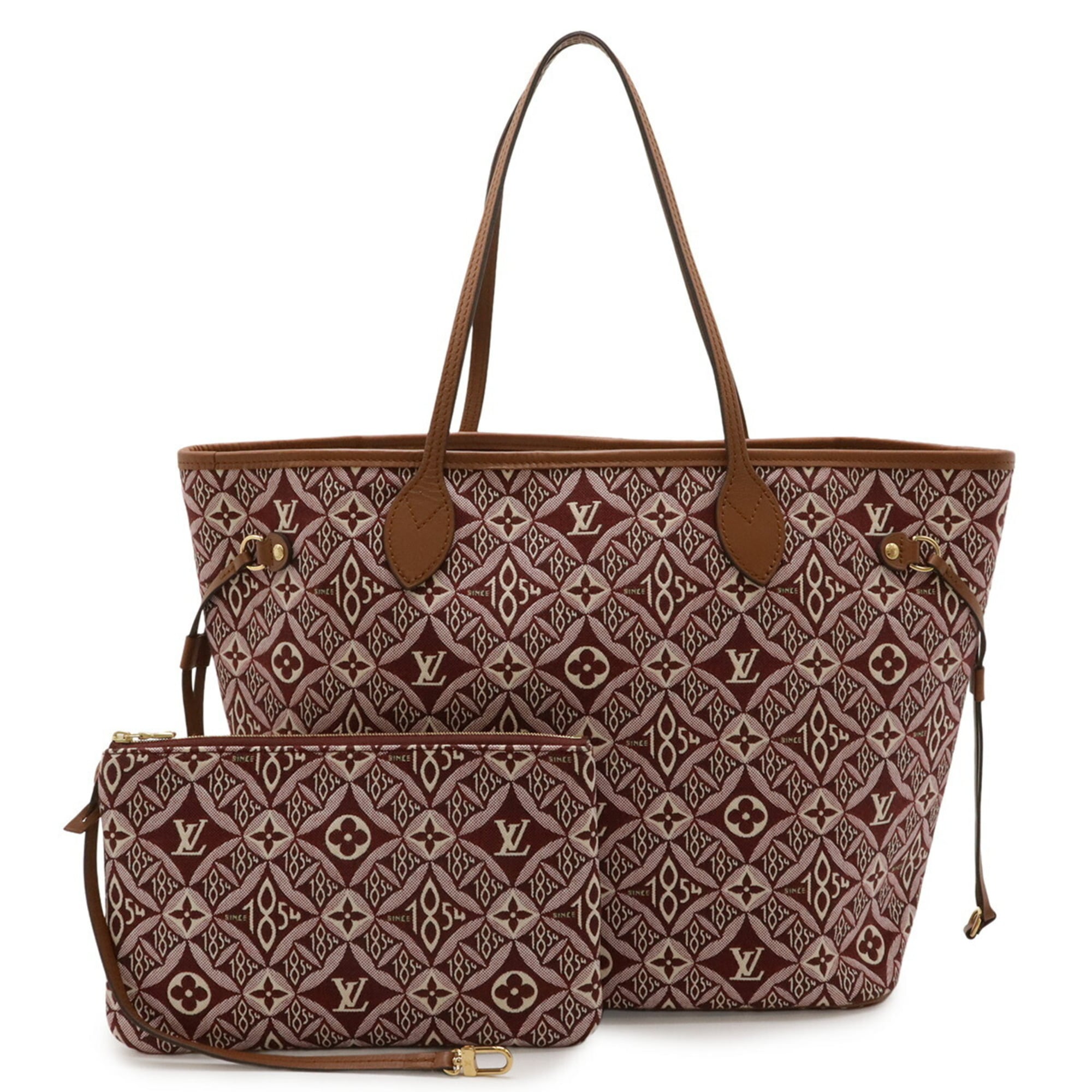 Louis Vuitton Bordeaux Brown White Jacquard Leather Pouch Shoulder Bag Tote Bag (Pre-Owned)
