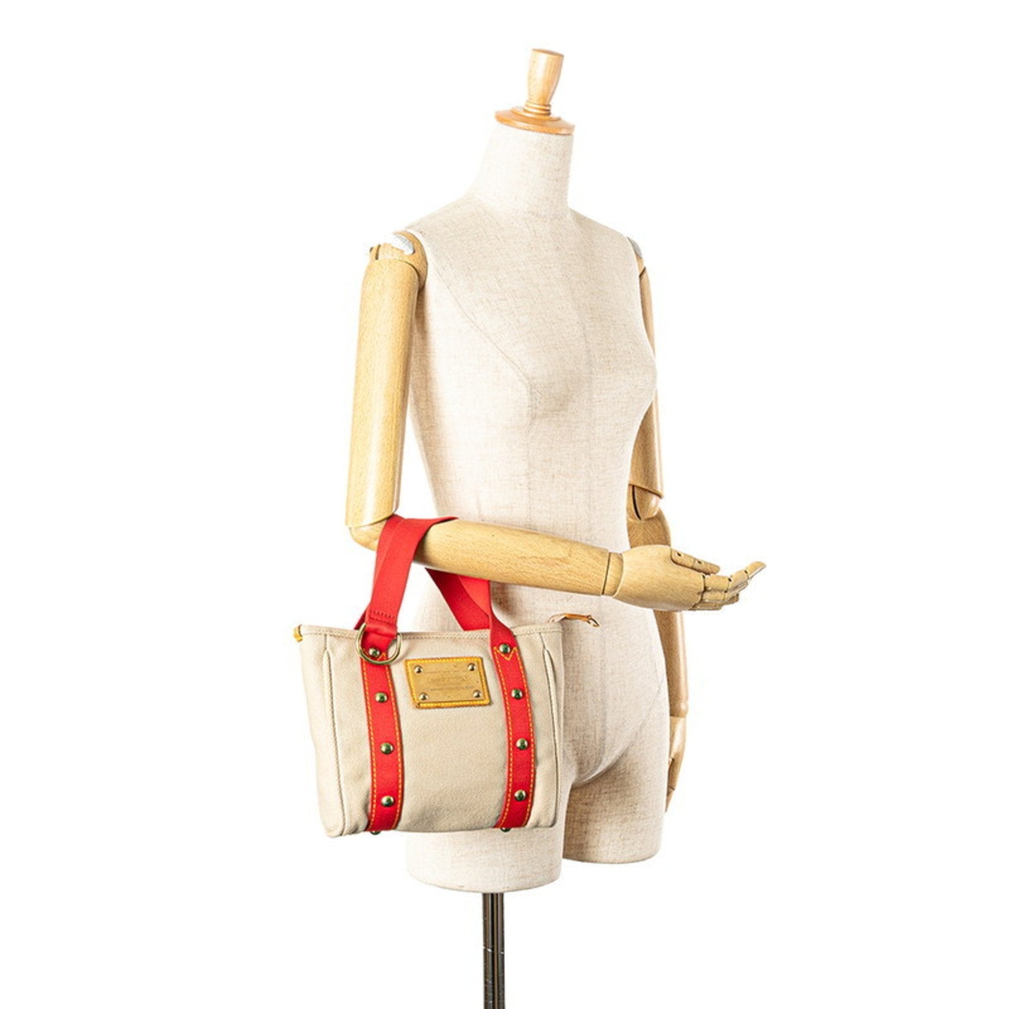 Louis Vuitton Antigua Beige Red Color Canvas Handbag (Pre-Owned)