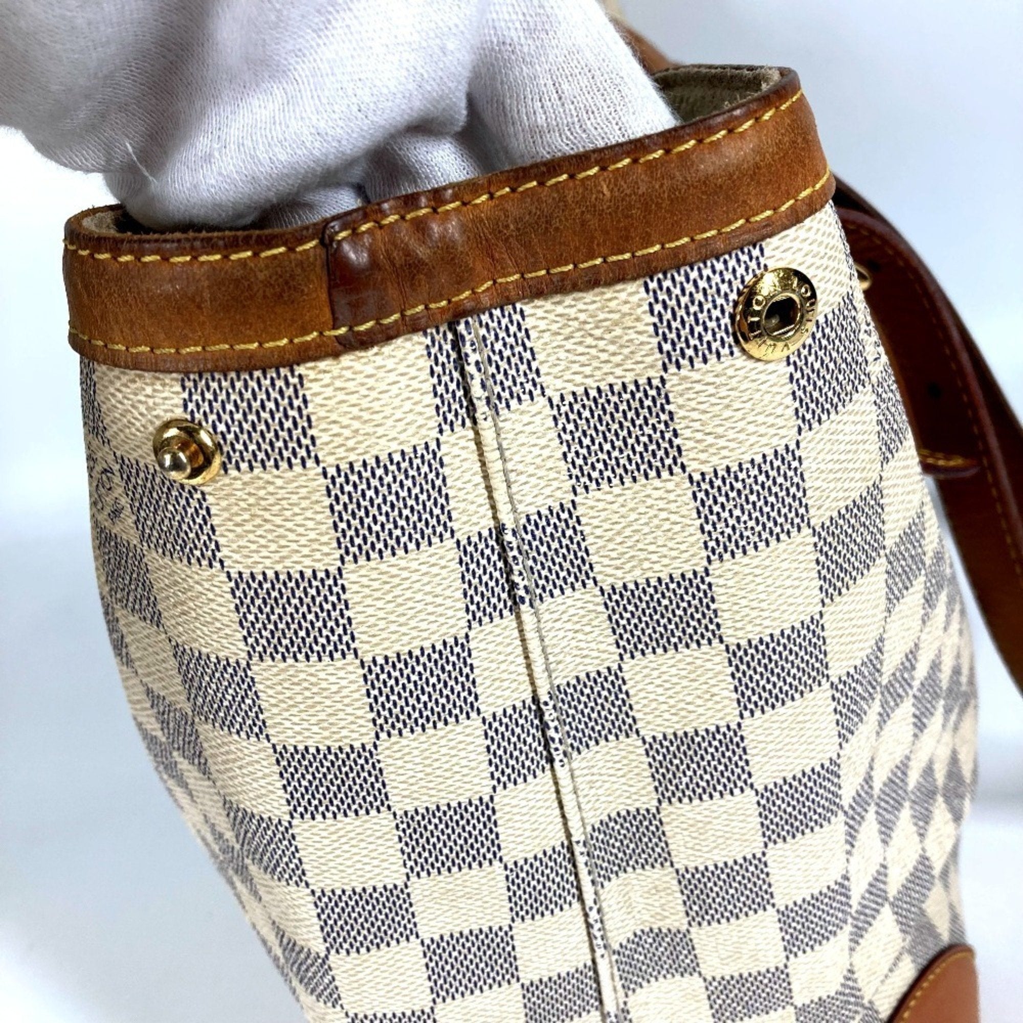Louis Vuitton White Yellow Damier Azur Shoulder Bag Tote Bag (Pre-Owned)