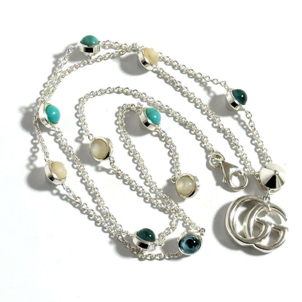 Double G Pendant Necklace Resin and Sterling Silver with Mother of Pearl
