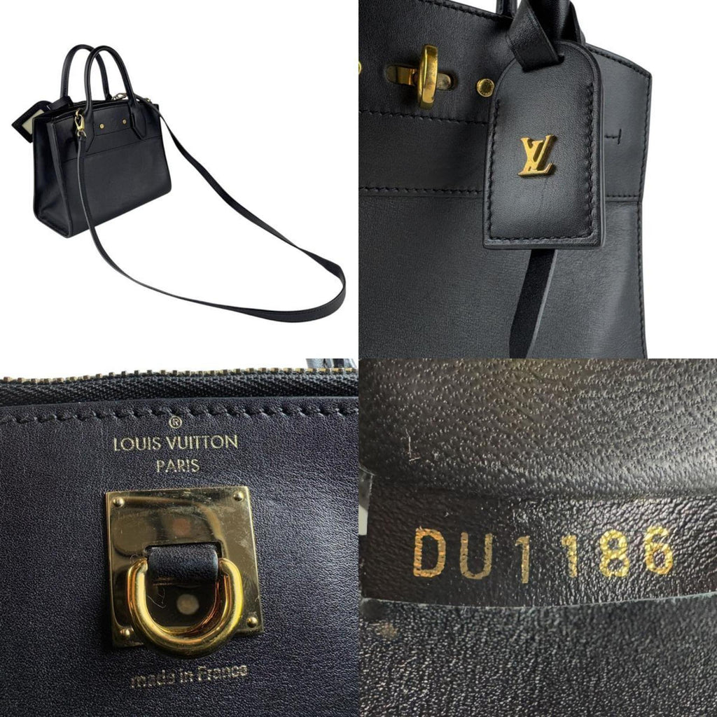 Louis Vuitton Noir Leather Handbag Shoulder Bag (Pre-Owned)
