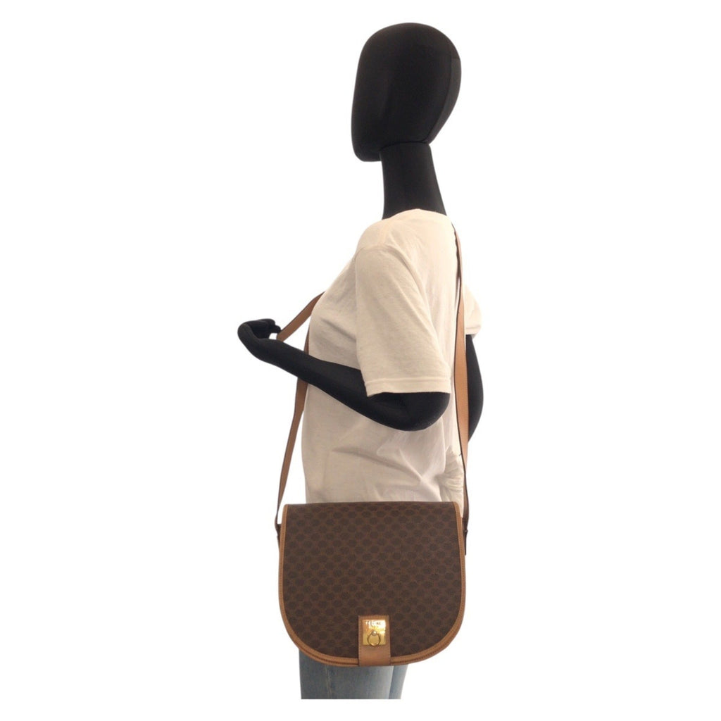 Vintage Saddle Flap Shoulder Bag Macadam Coated Canvas Small
