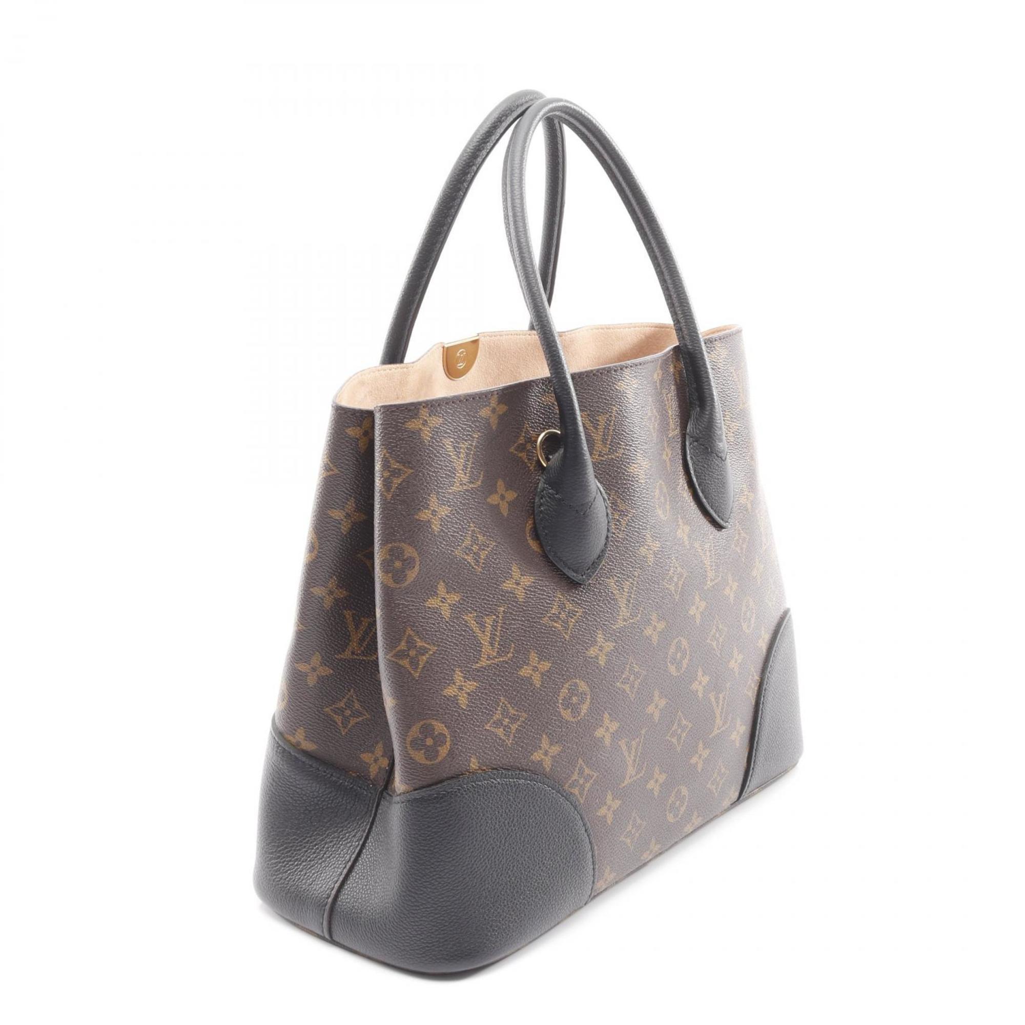 Louis Vuitton Black Brown Monogram Coated Canvas Leather Tote Bag (Pre-Owned)