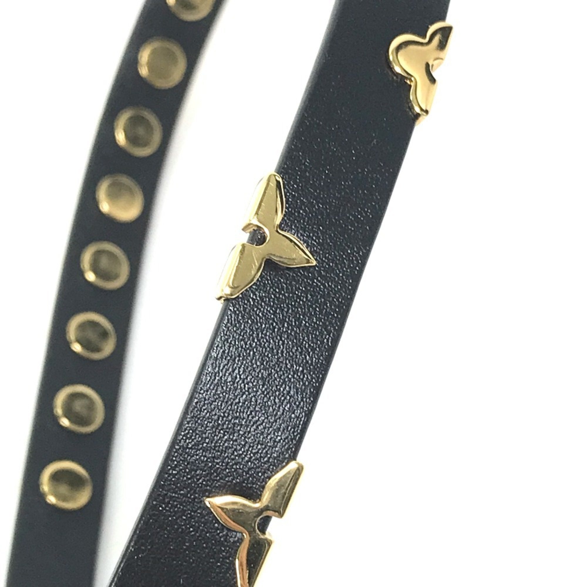 Louis Vuitton Monogram Gold Black Leather Charm Bracelet (Pre-Owned)