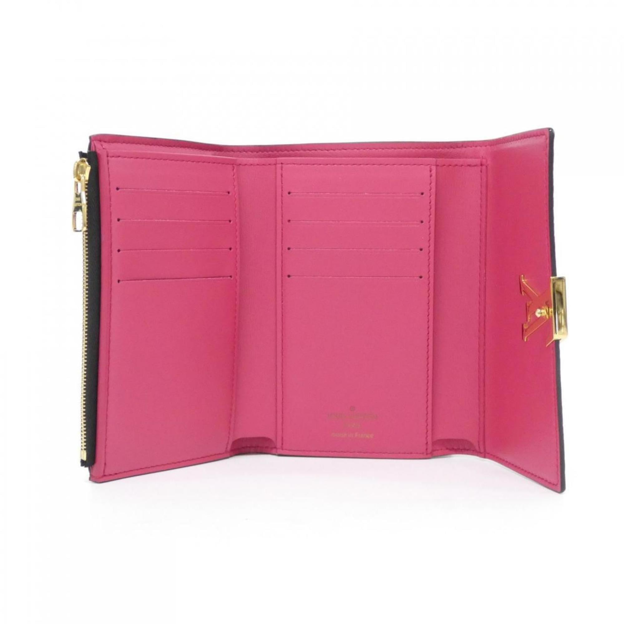 Louis Vuitton Black Hot Pink Leather Middle Wallet (Tri-Fold) (Pre-Owned)