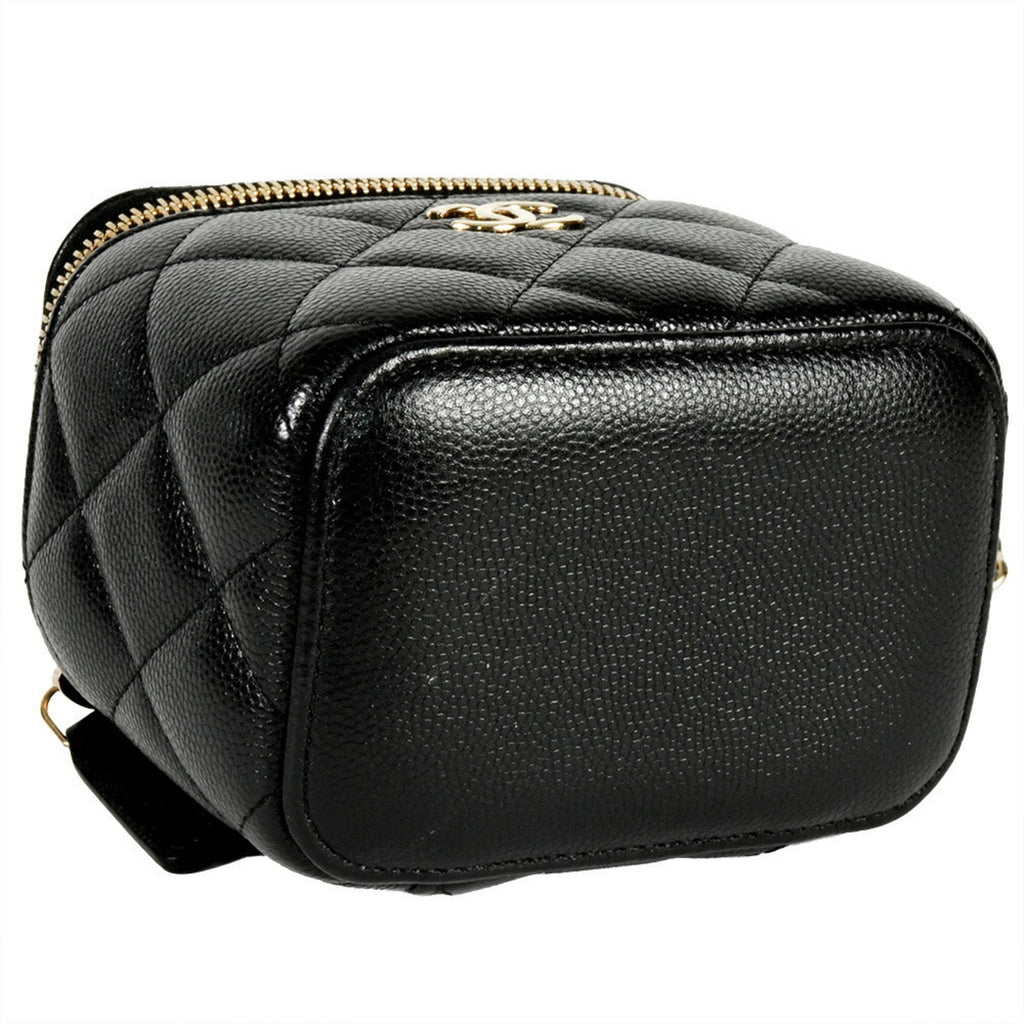 Classic Pearl Vanity Case with Chain Quilted Caviar Mini