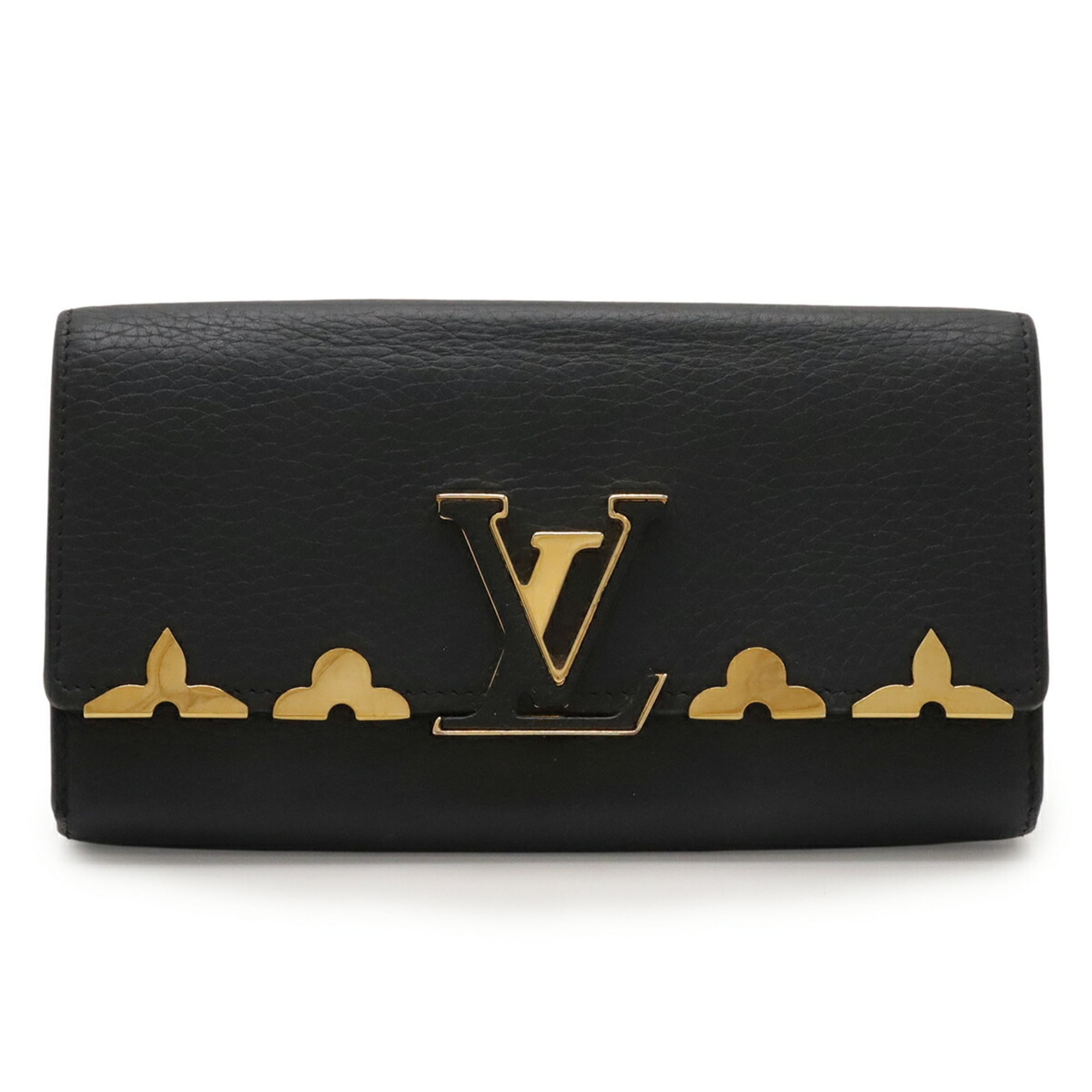 Louis Vuitton Black Noir Leather Long Wallet (Bi-Fold) (Pre-Owned)