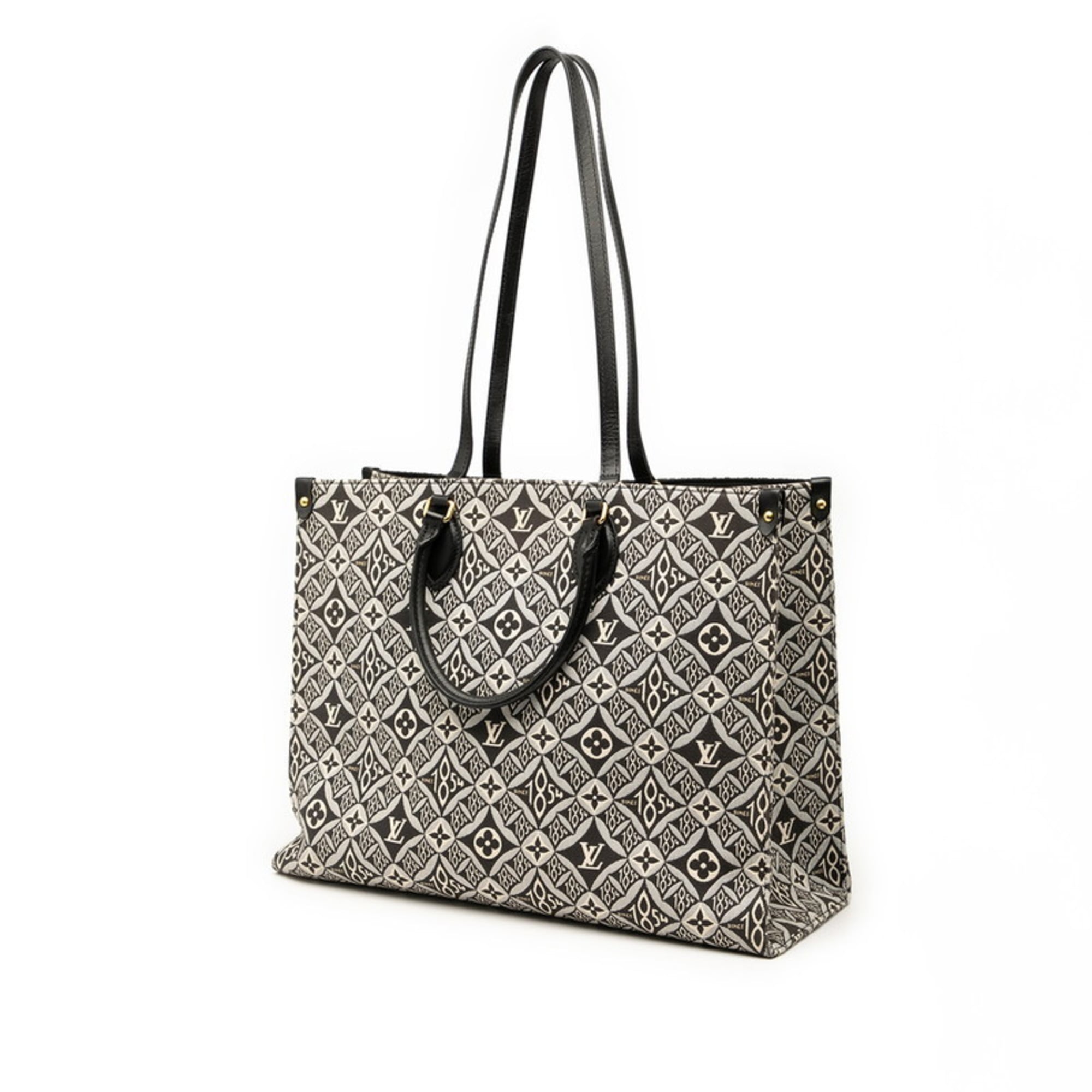 Louis Vuitton Black White Canvas Leather Handbag Tote Bag (Pre-Owned)