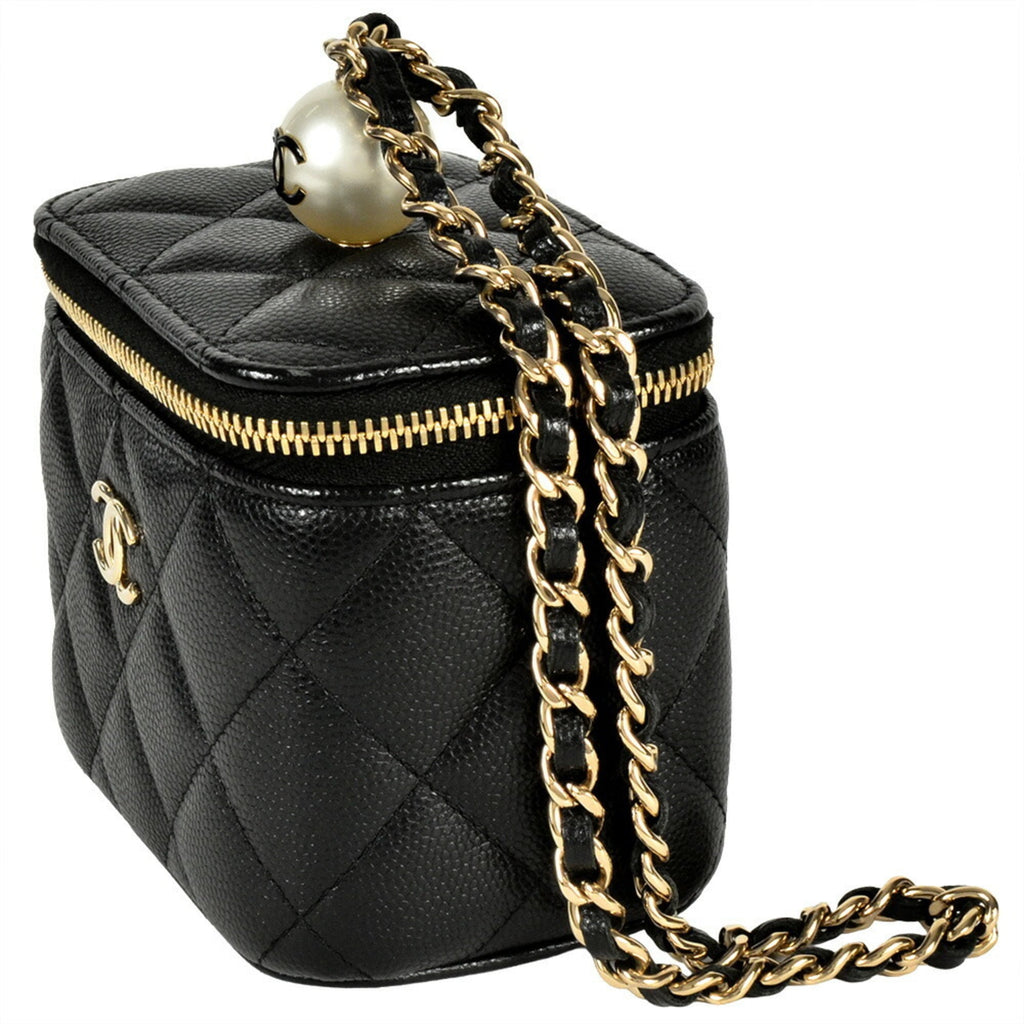 Classic Pearl Vanity Case with Chain Quilted Caviar Mini