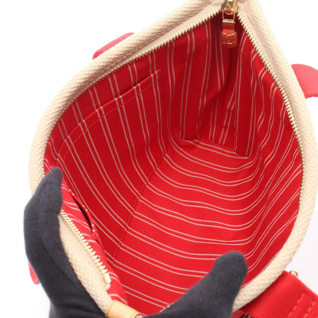 Louis Vuitton Beige Red Color Canvas Leather Tote Bag (Pre-Owned)