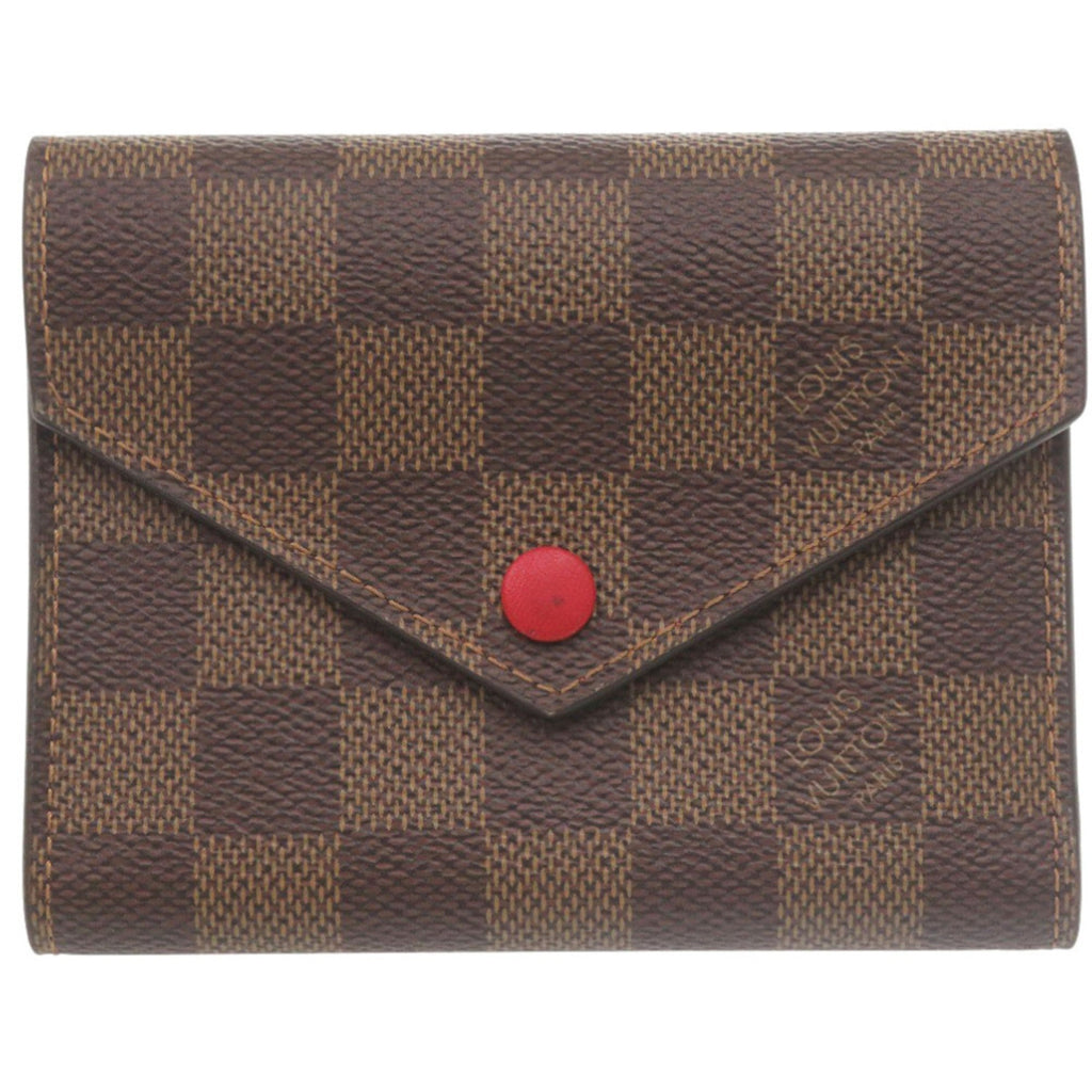 Louis Vuitton Brown Damier Canvas Red Color Damier Canvas Wallet (Tri-Fold) (Pre-Owned)