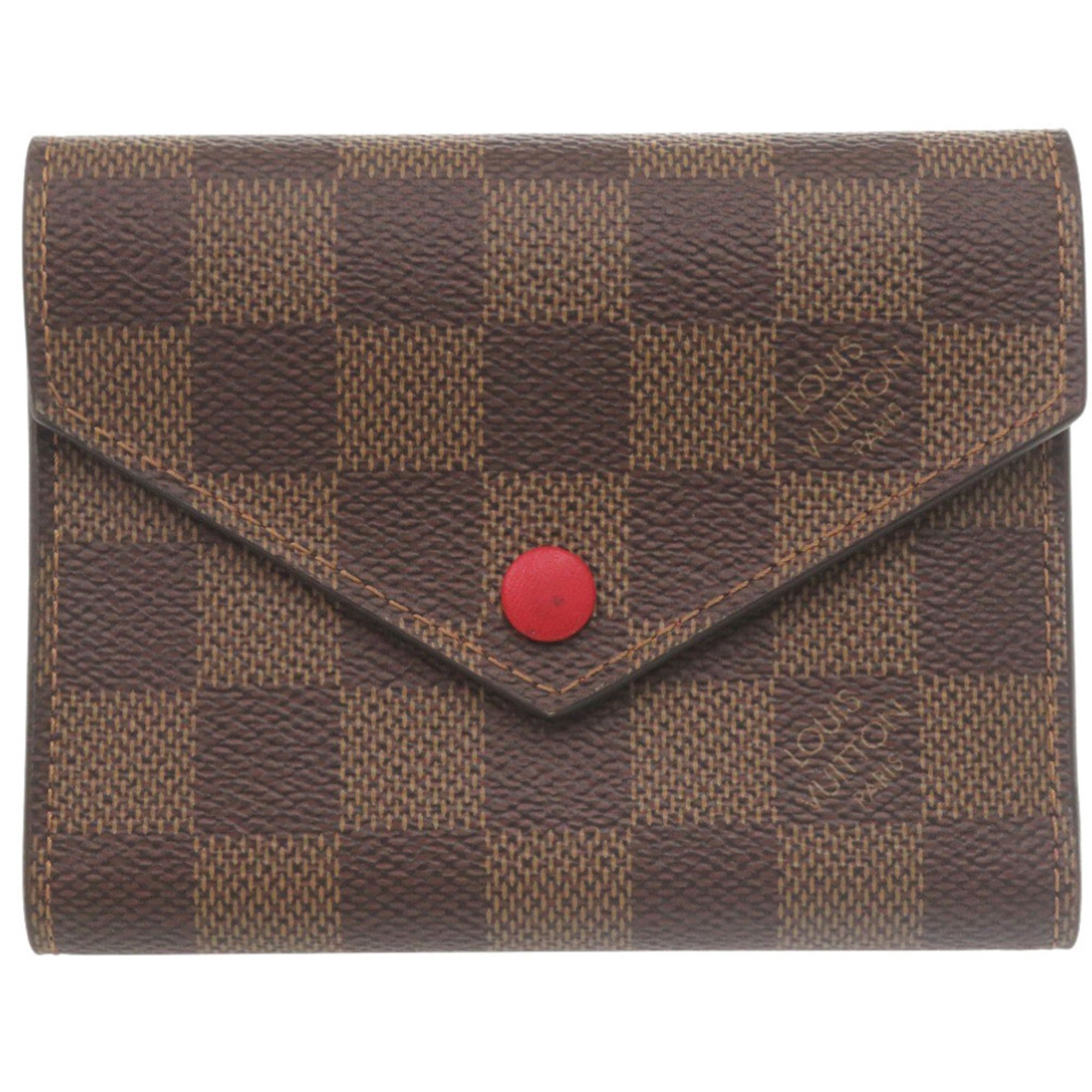 Louis Vuitton Brown Damier Canvas Red Color Damier Canvas Wallet (Tri-Fold) (Pre-Owned)
