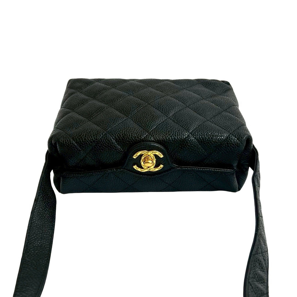 Vintage CC Flap Shoulder Bag Quilted Caviar Small