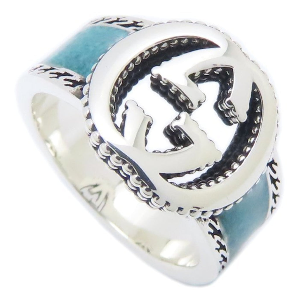Interlocking G Ring Sterling Silver with Turquoise and Enamel