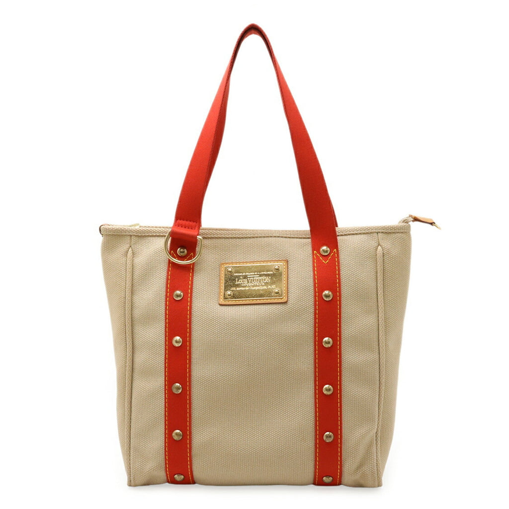 Louis Vuitton Beige Red Color Canvas Shoulder Bag Tote Bag (Pre-Owned)