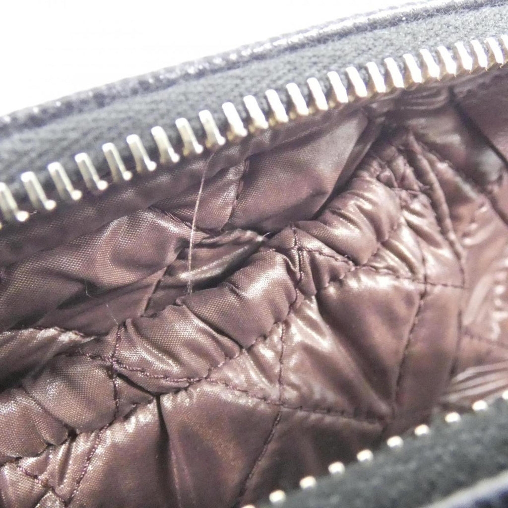 Double Zip Clutch with Chain Quilted Caviar