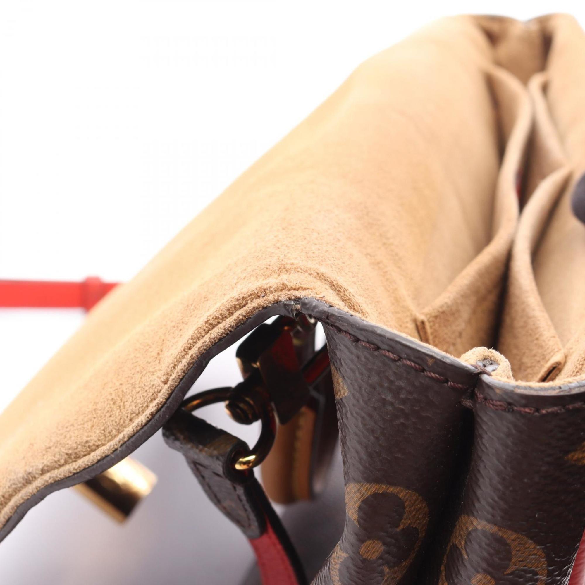 Louis Vuitton Brown Red Color Coated Canvas Leather Handbag (Pre-Owned)