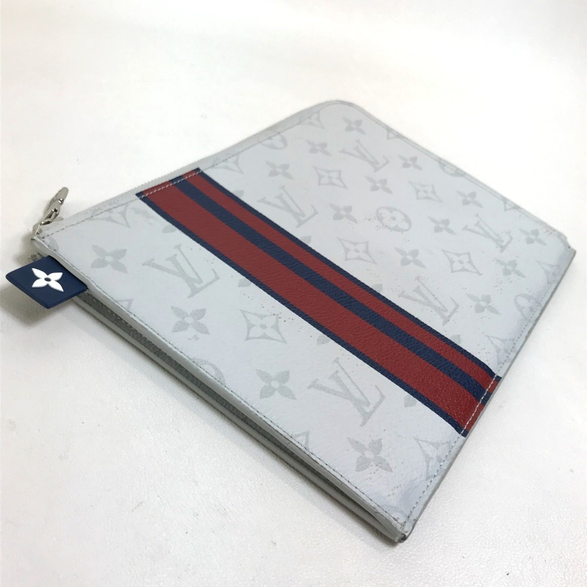 Louis Vuitton Blue Red Color White Monogram Clutch Bag Pochette (Pre-Owned)