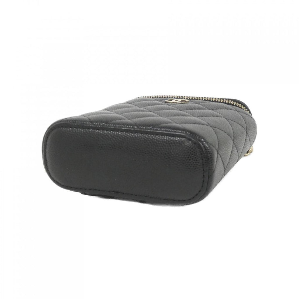 Vertical Classic Vanity Case with Chain Quilted Caviar Small