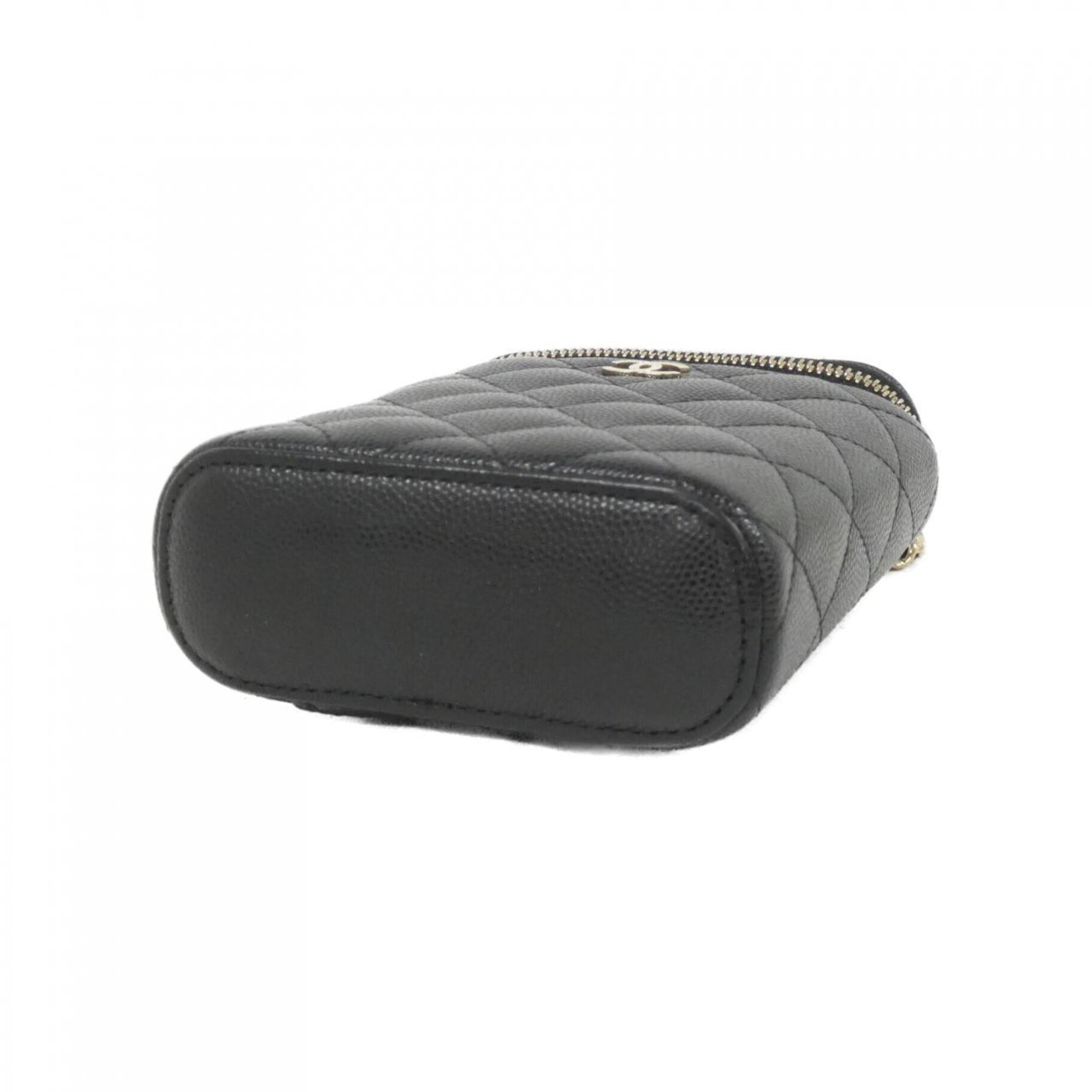 Vertical Classic Vanity Case with Chain Quilted Caviar Small