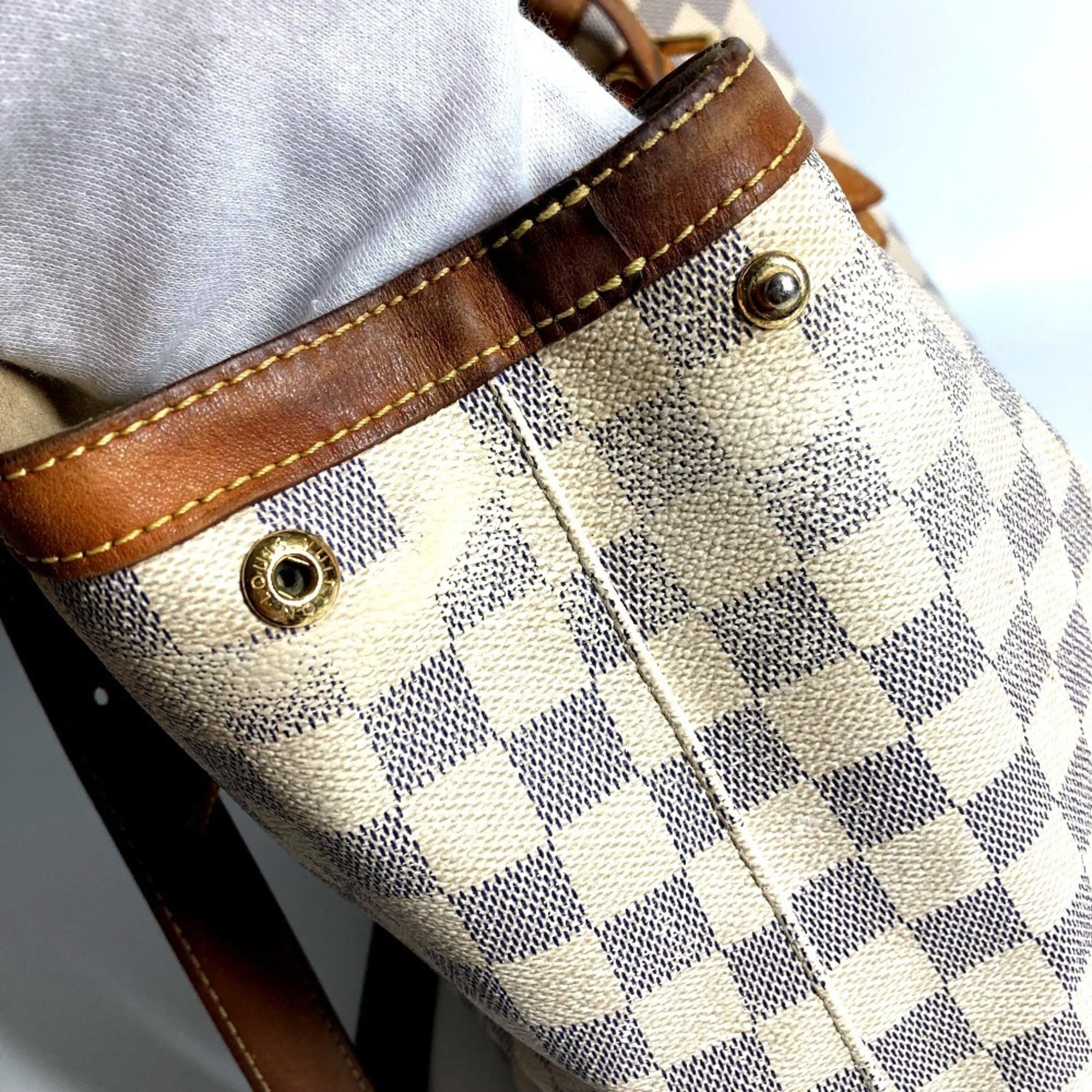 Louis Vuitton White Yellow Damier Azur Shoulder Bag Tote Bag (Pre-Owned)