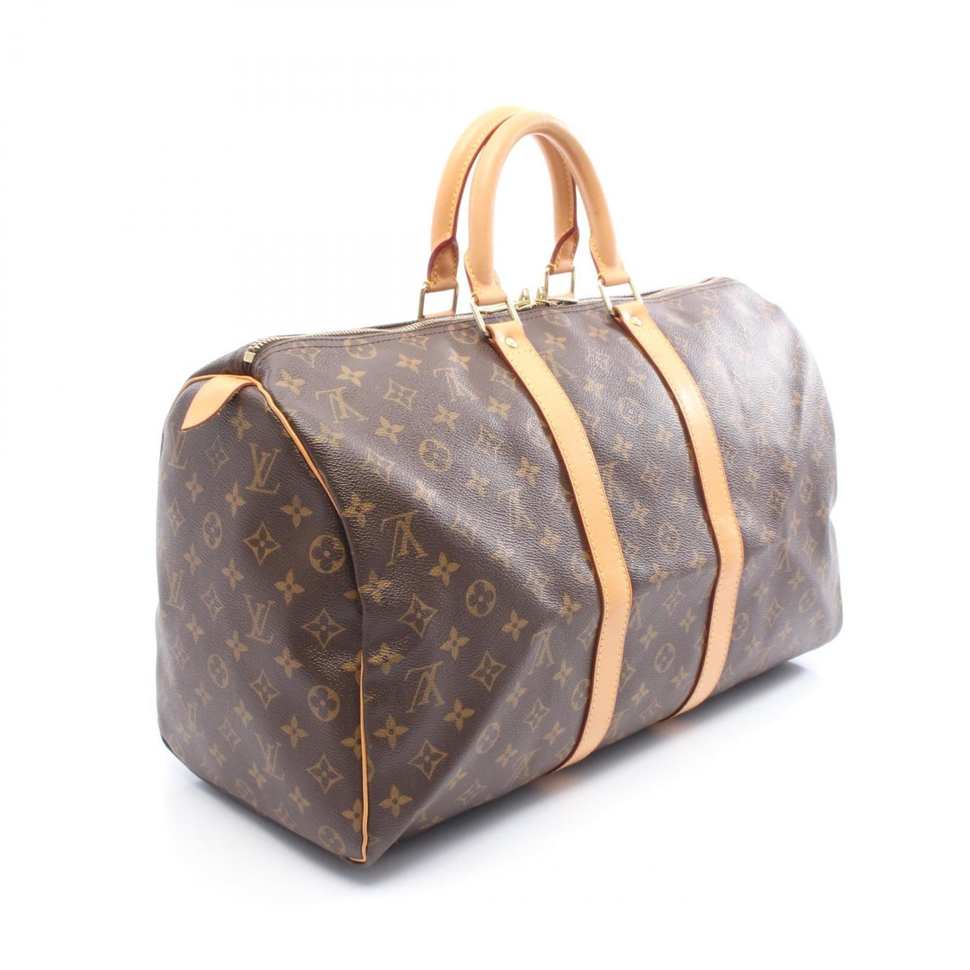 Louis Vuitton Brown Coated Canvas Leather Boston Bag (Pre-Owned)