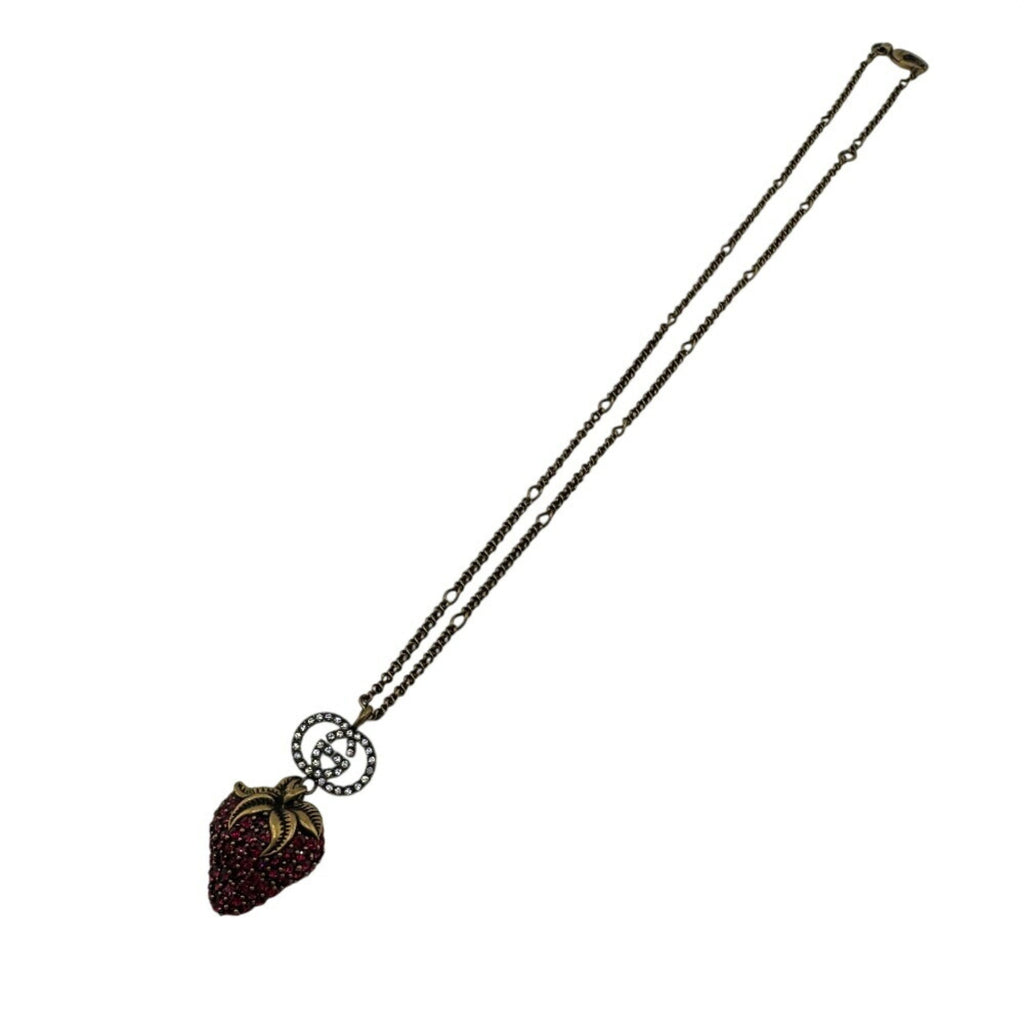 Rhinestone Strawberry Necklace Gold
