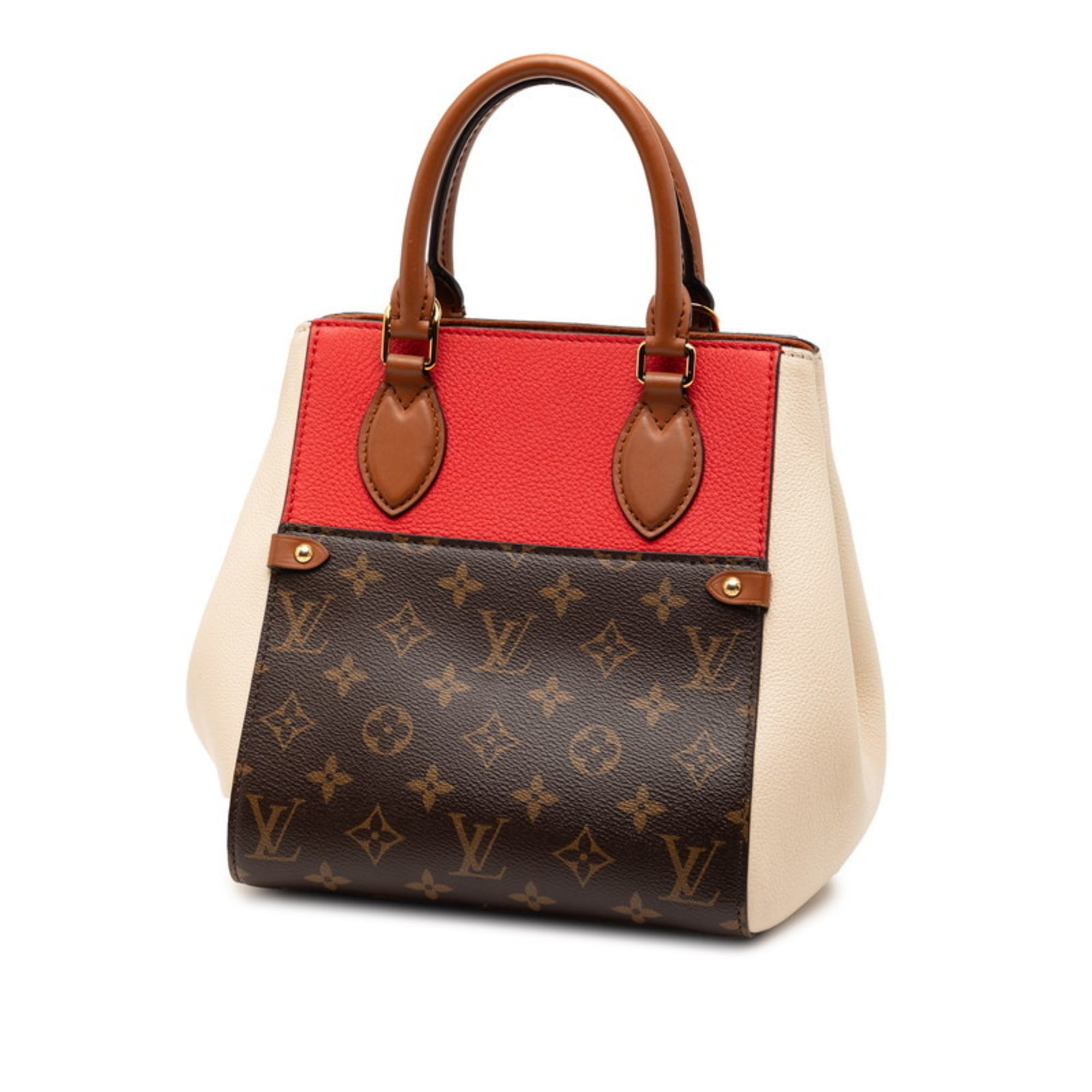 Louis Vuitton Beige Brown Red Color Pvc Leather Handbag Shoulder Bag (Pre-Owned)