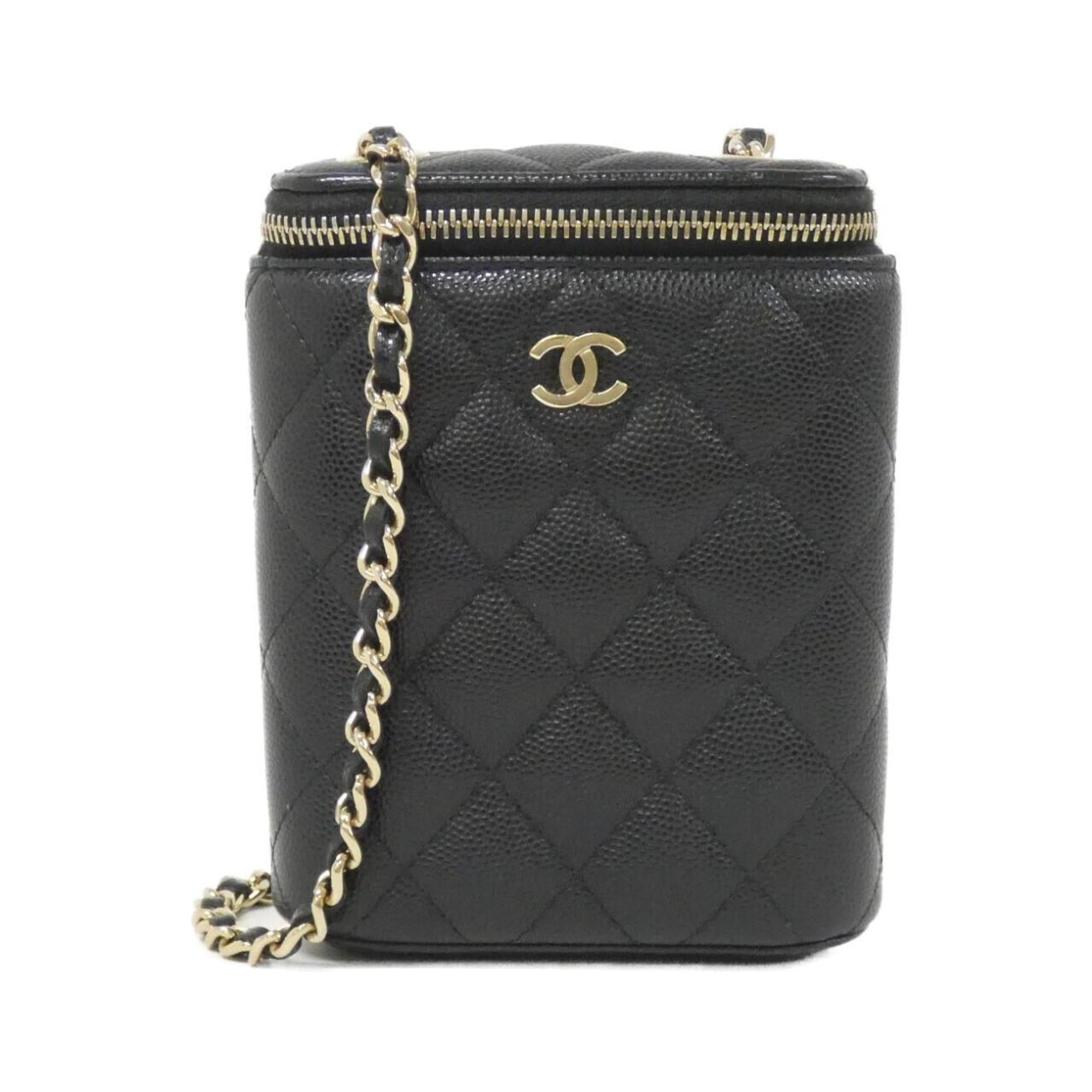 Vertical Classic Vanity Case with Chain Quilted Caviar Small