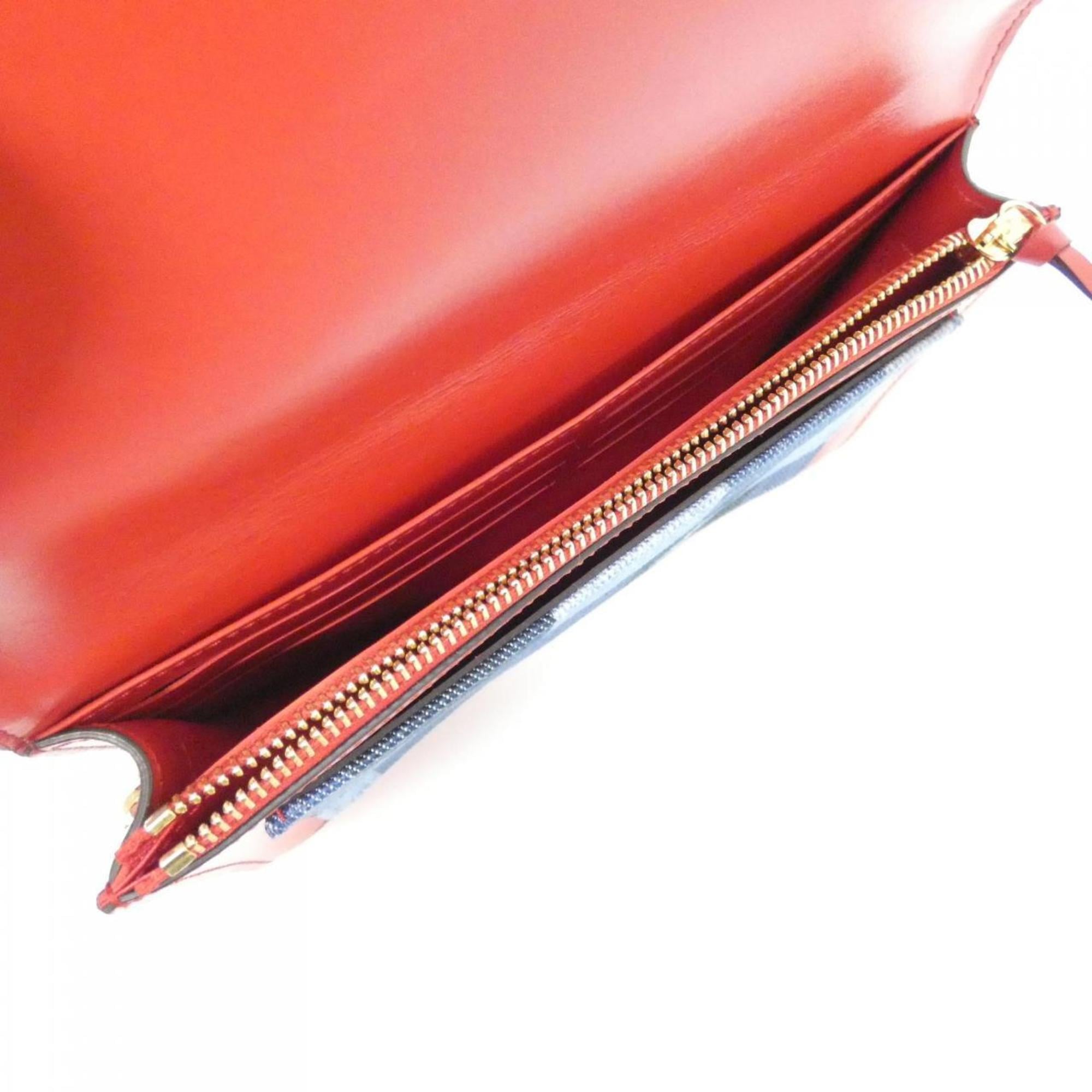 Louis Vuitton Blue Red Color Canvas Leather Chain/Shoulder Wallet (Pre-Owned)