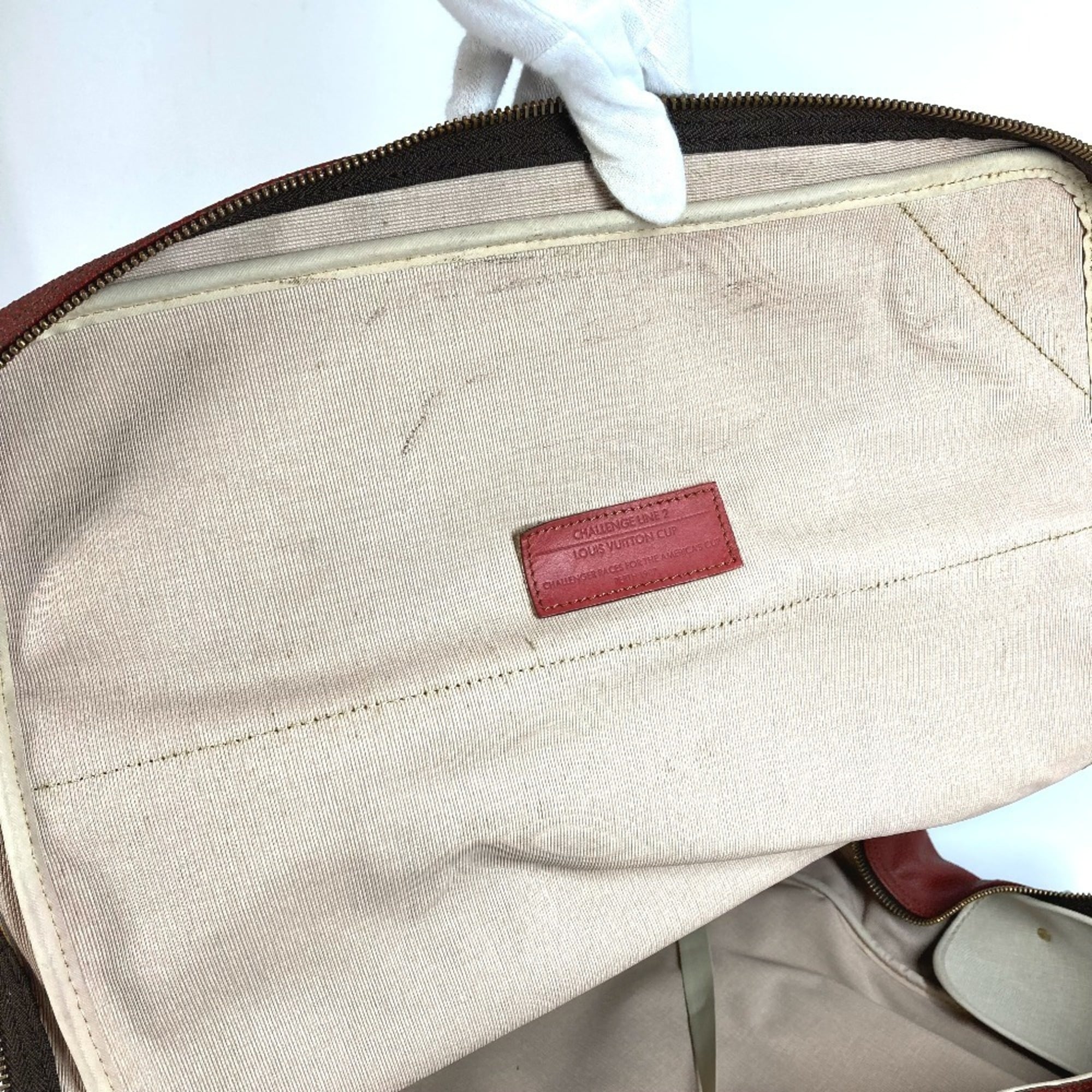 Louis Vuitton Red Color Leather Boston Bag Handbag Shoulder Bag (Pre-Owned)