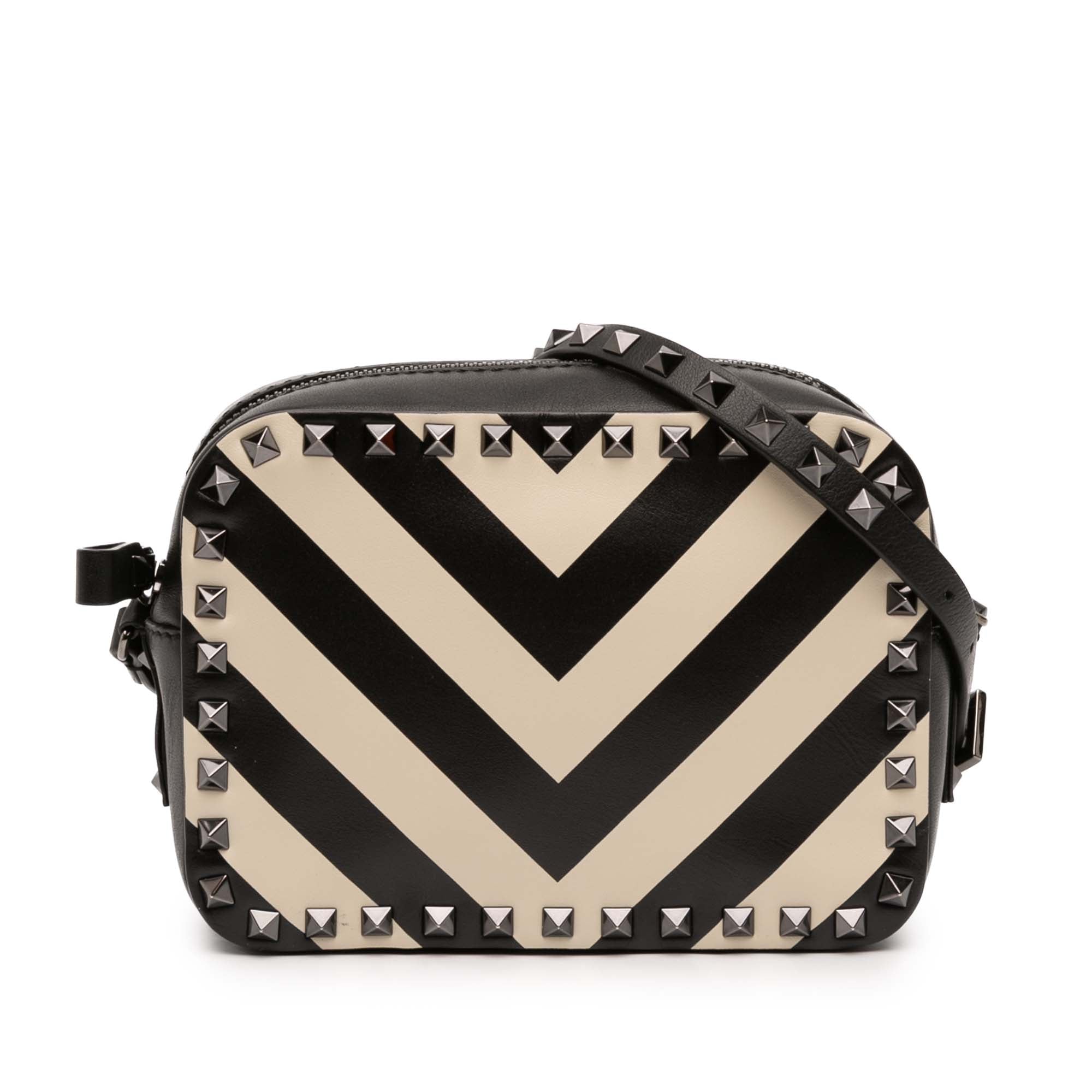 Rockstud Camera Crossbody Bag Striped Leather