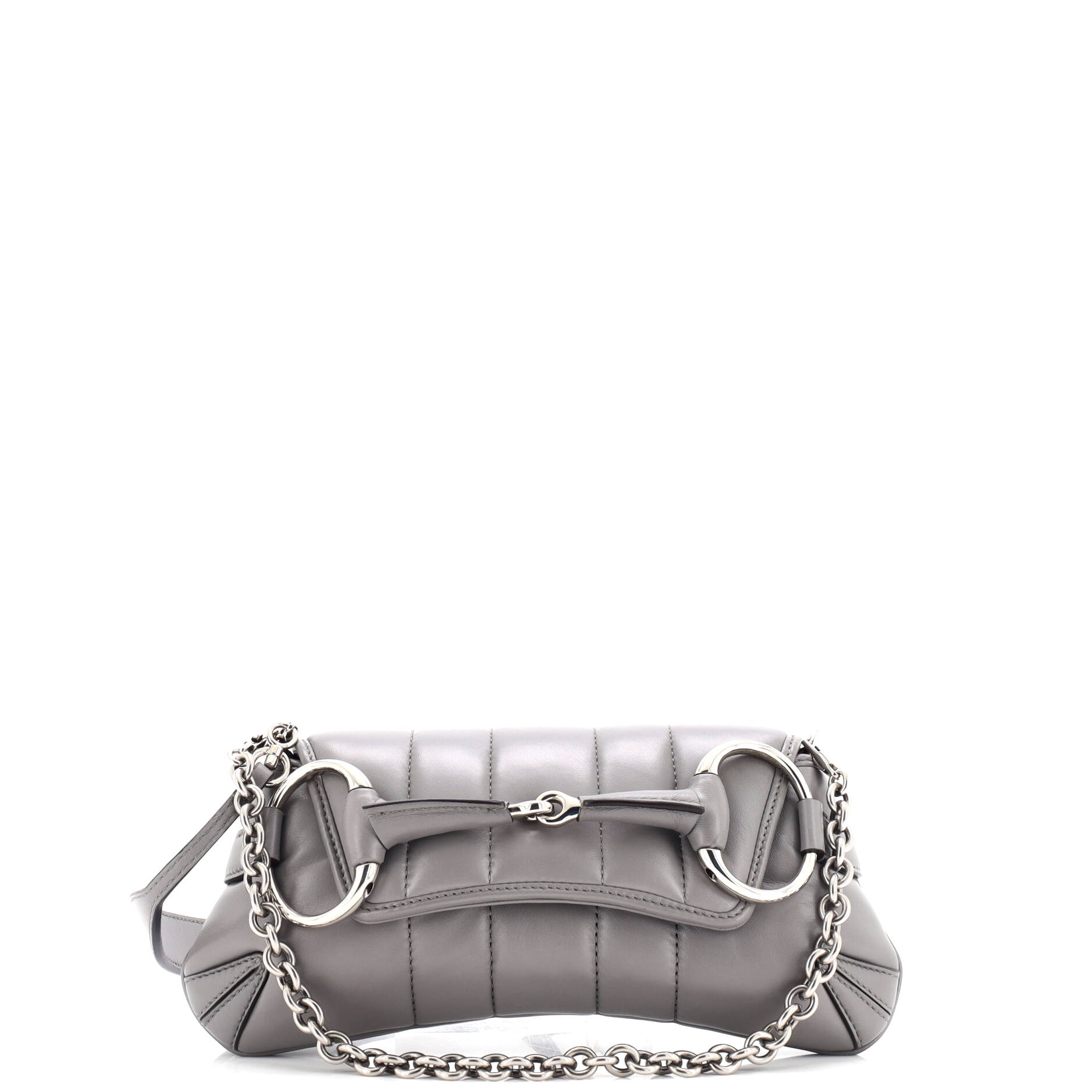 Horsebit Chain Shoulder Bag Vertical Quilted Leather Small