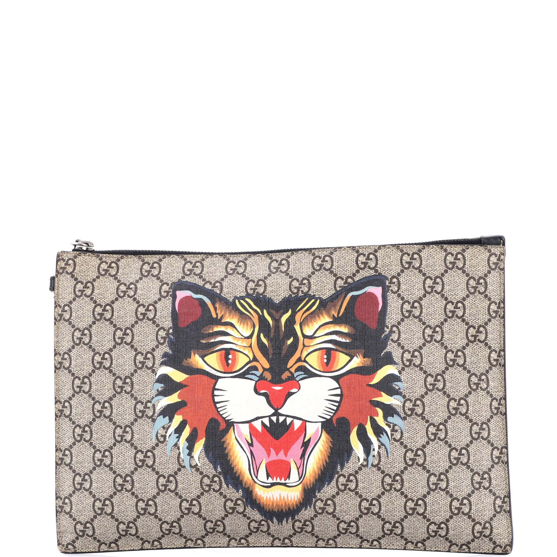 Zipped Pouch Angry Cat GG Coated Canvas Large
