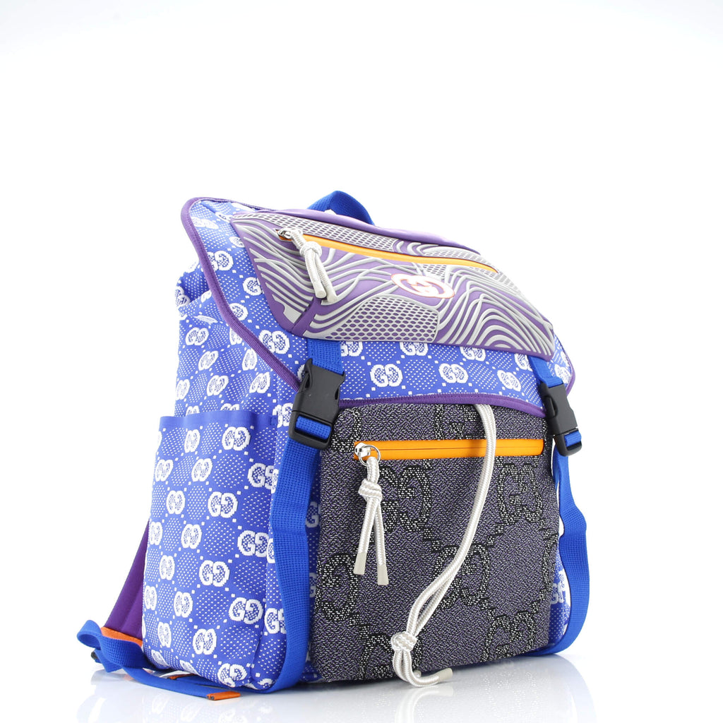 Panelled Double Buckle Backpack GG Jacquard Nylon and Rubber Large