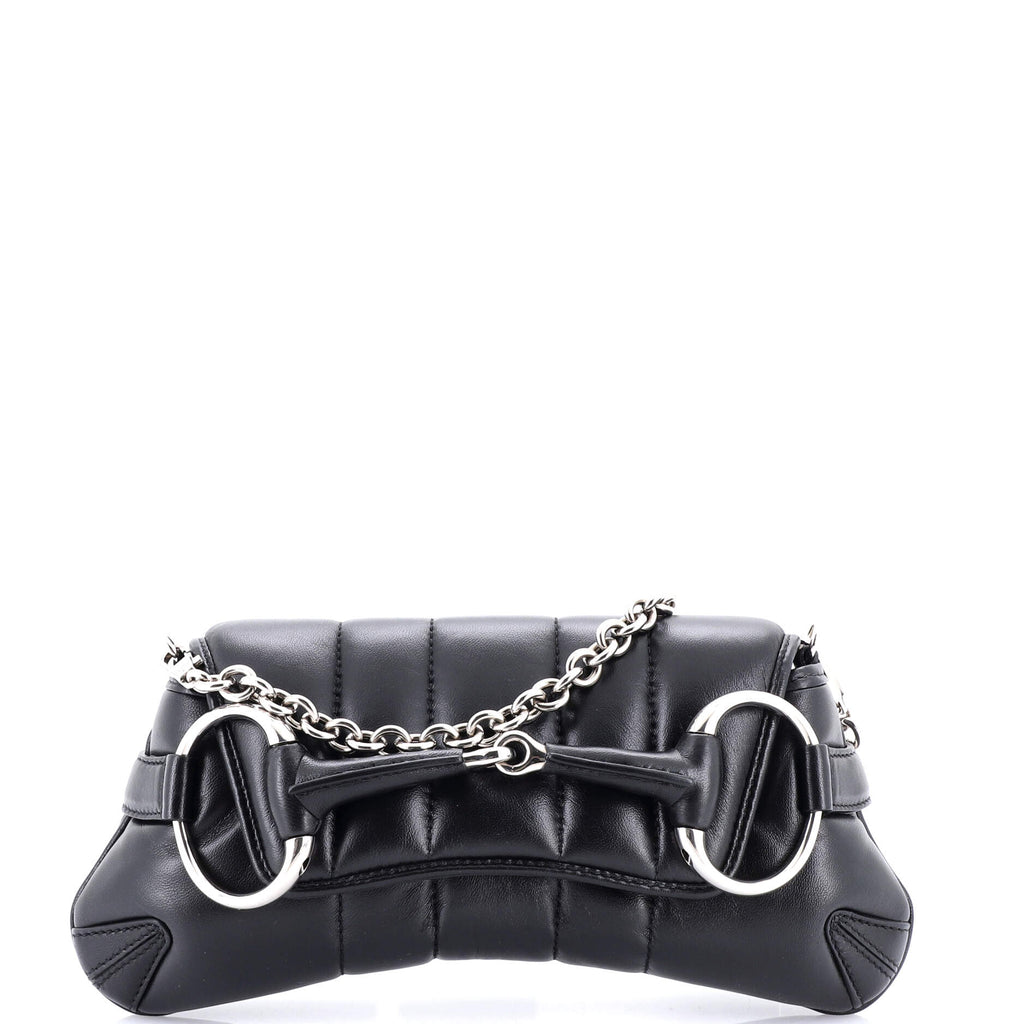 Horsebit Chain Shoulder Bag Vertical Quilted Leather Small
